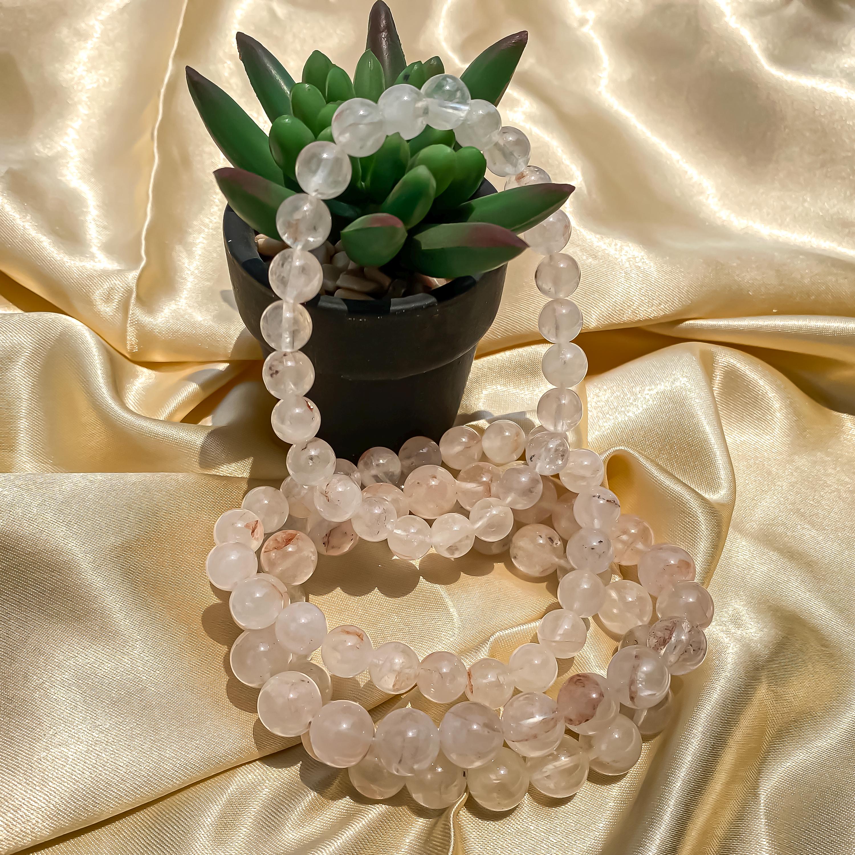 Himalayan Pink Quartz Bracelet: Handmade Gemstone Healing Jewelry