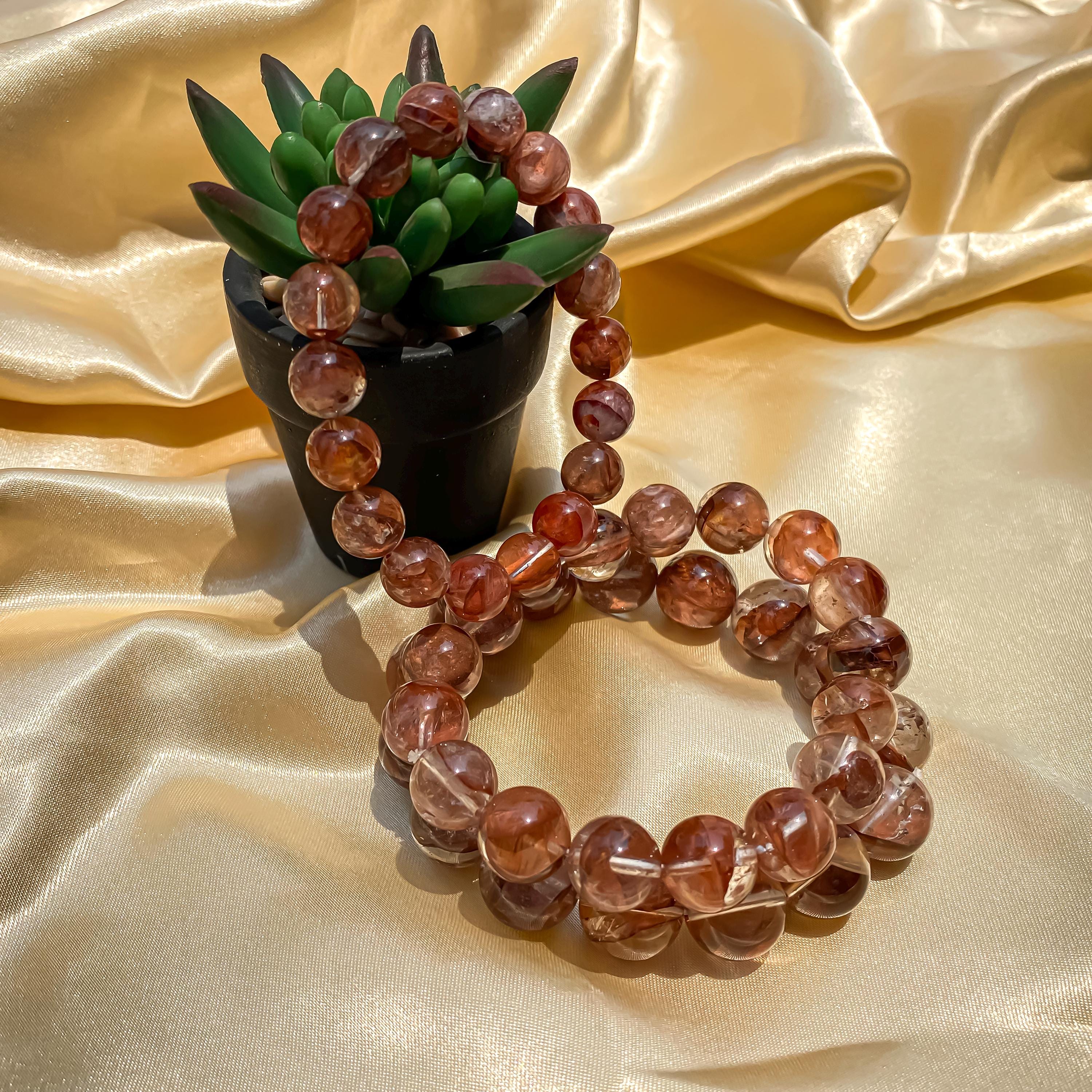 Himalayan Pink Quartz Beaded Bracelet: Handmade Crystal Healing Jewelry
