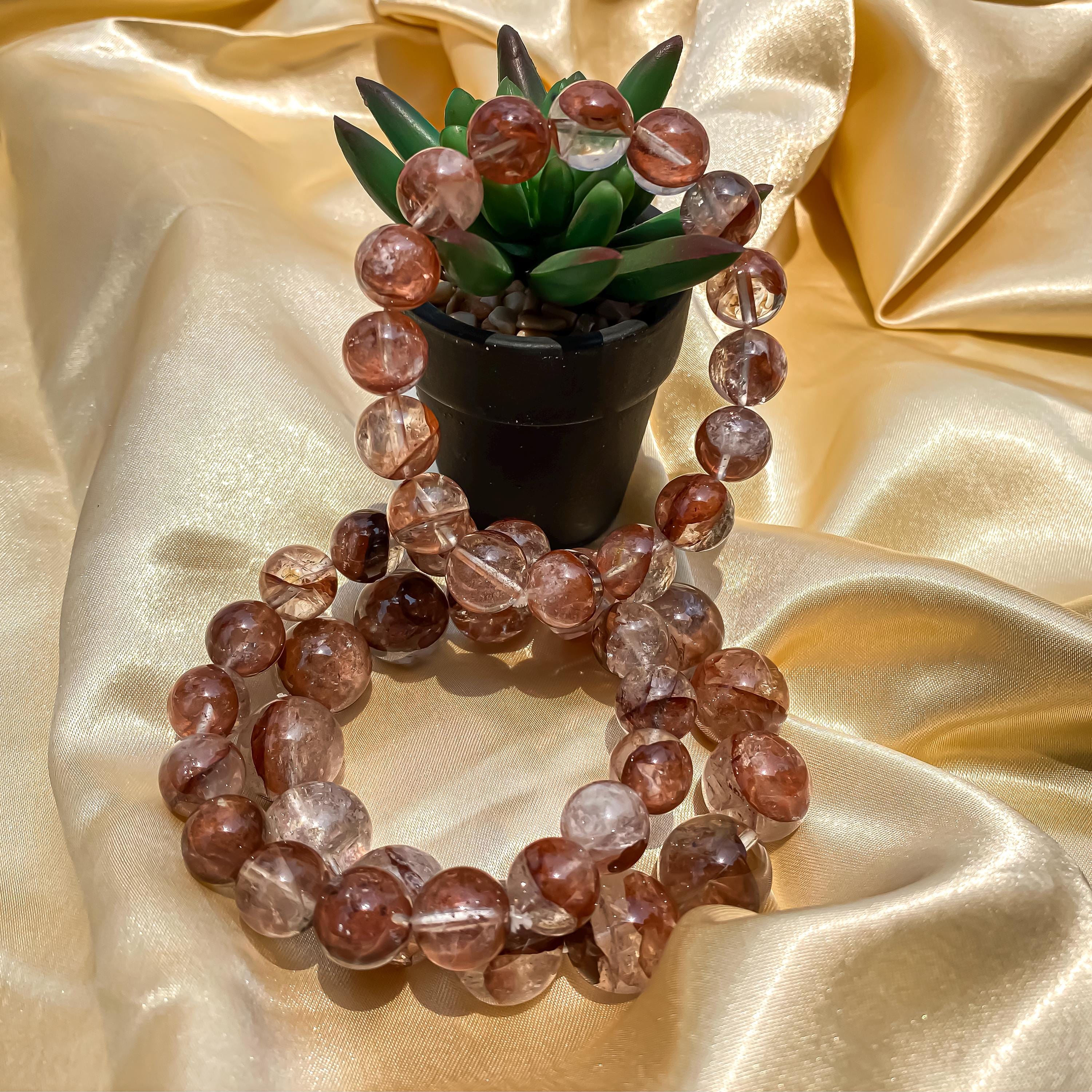 Himalayan Pink Quartz Bracelet: Samadhi Crystal Healing Gemstone Jewelry