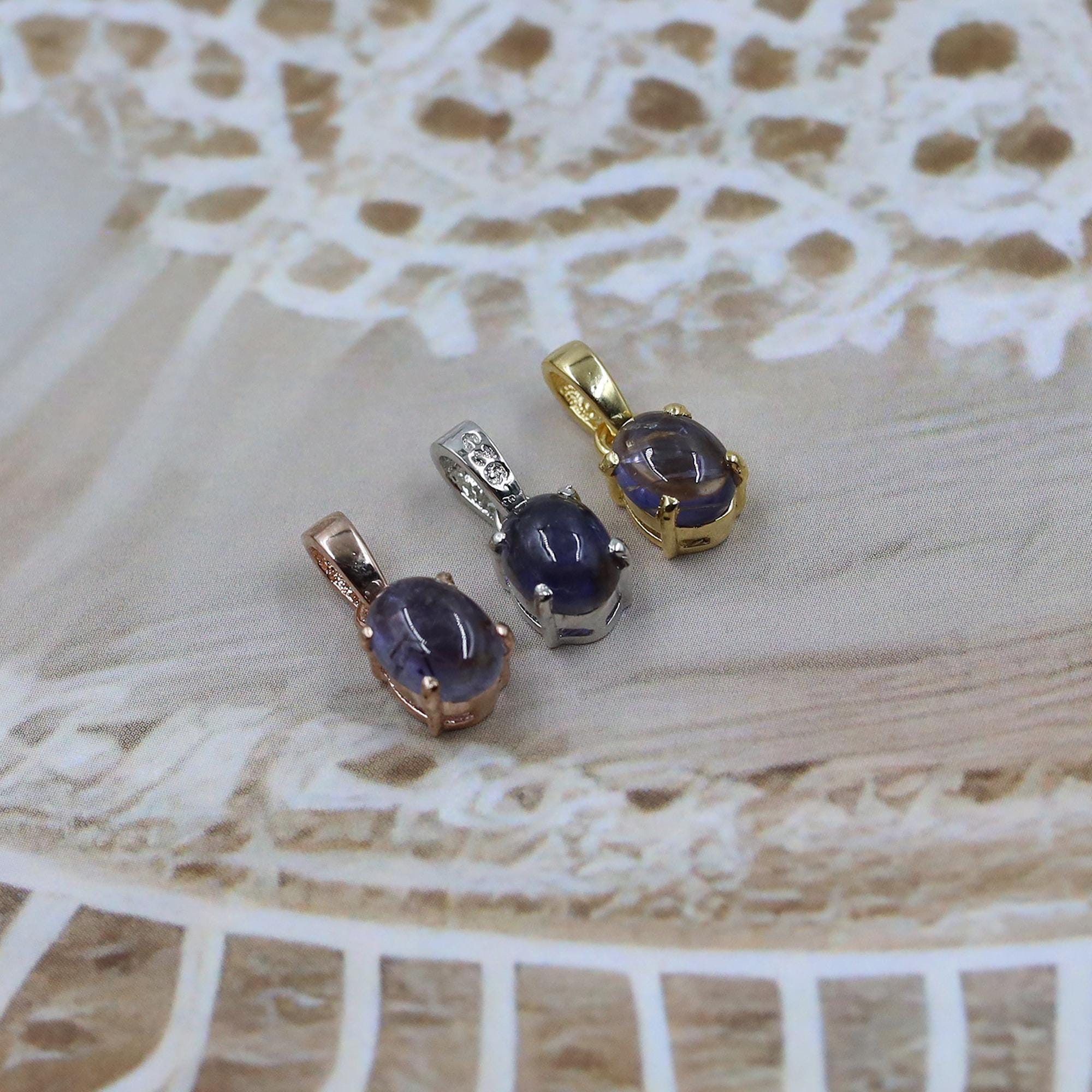 Natural Iolite Pendant: Sterling Silver & Yellow Gold, September Birthstone