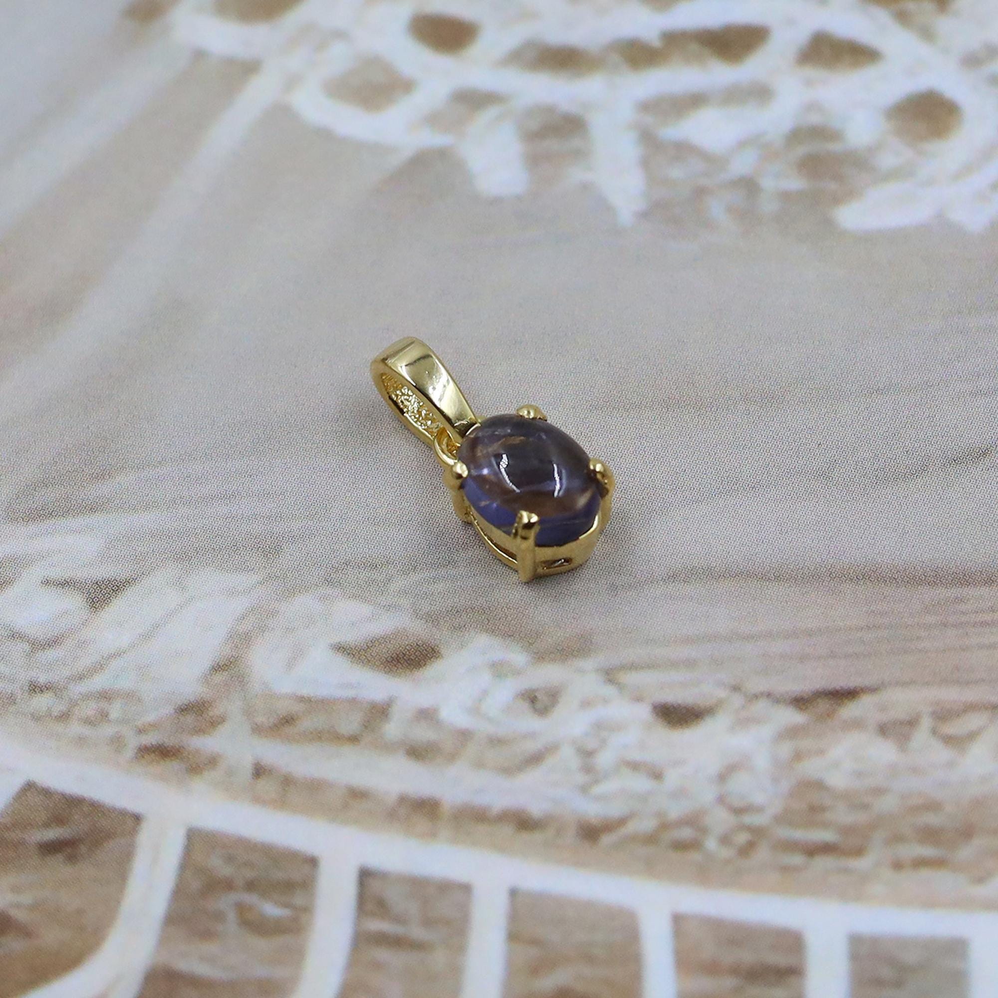 Natural Iolite Pendant: Sterling Silver & Yellow Gold, September Birthstone