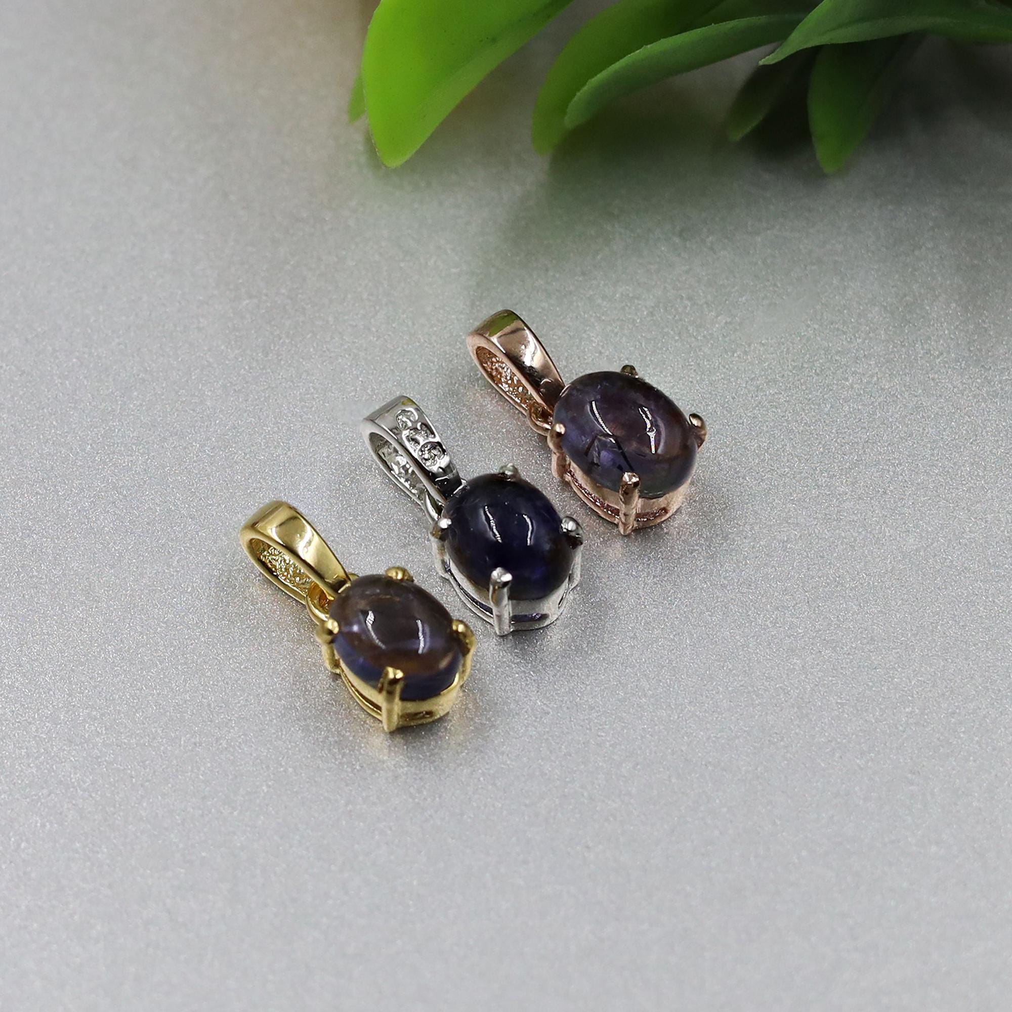 Natural Iolite Pendant: Sterling Silver & Yellow Gold, September Birthstone