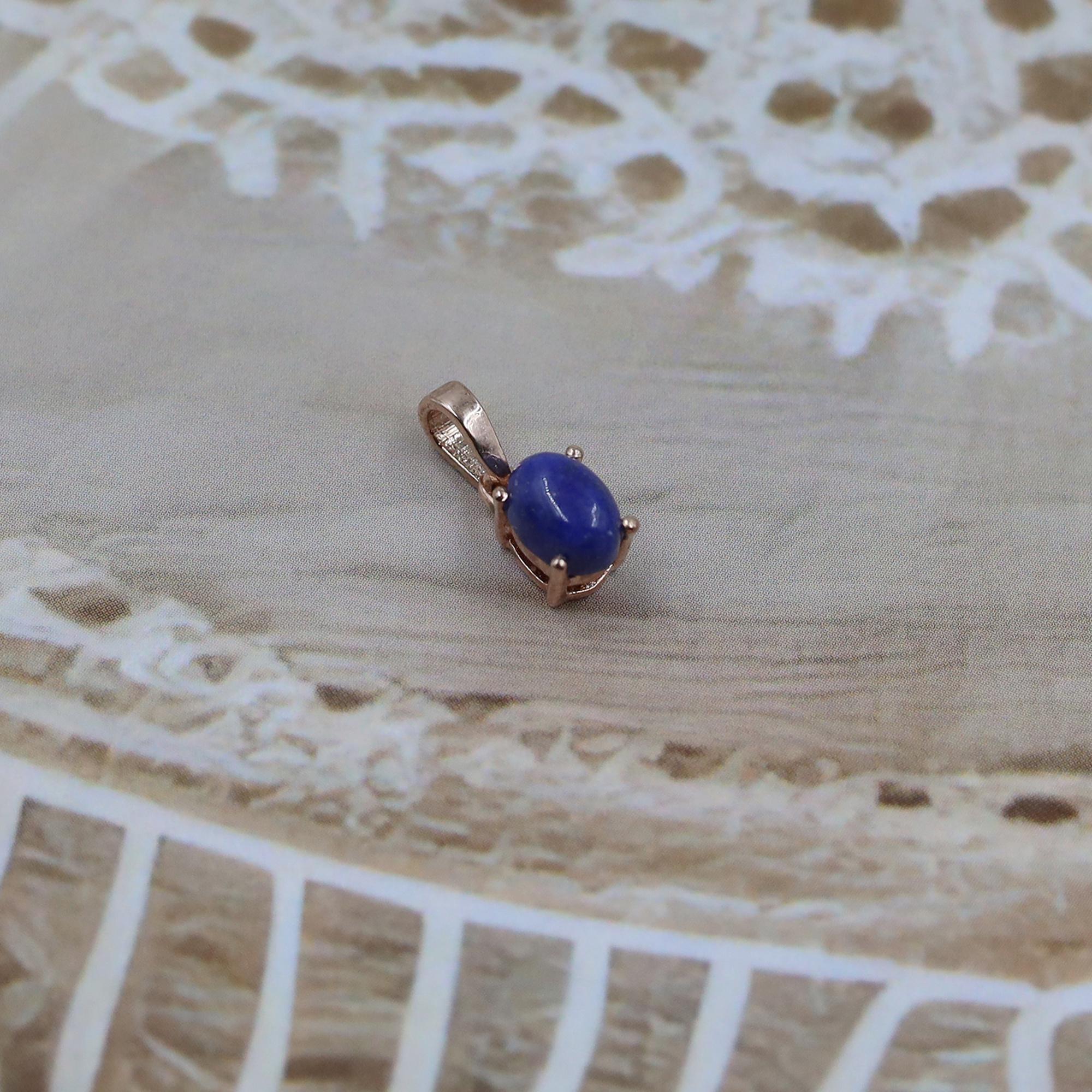 925 Sterling Silver Lapis Lazuli Pendant Necklace: Oval Cabochon