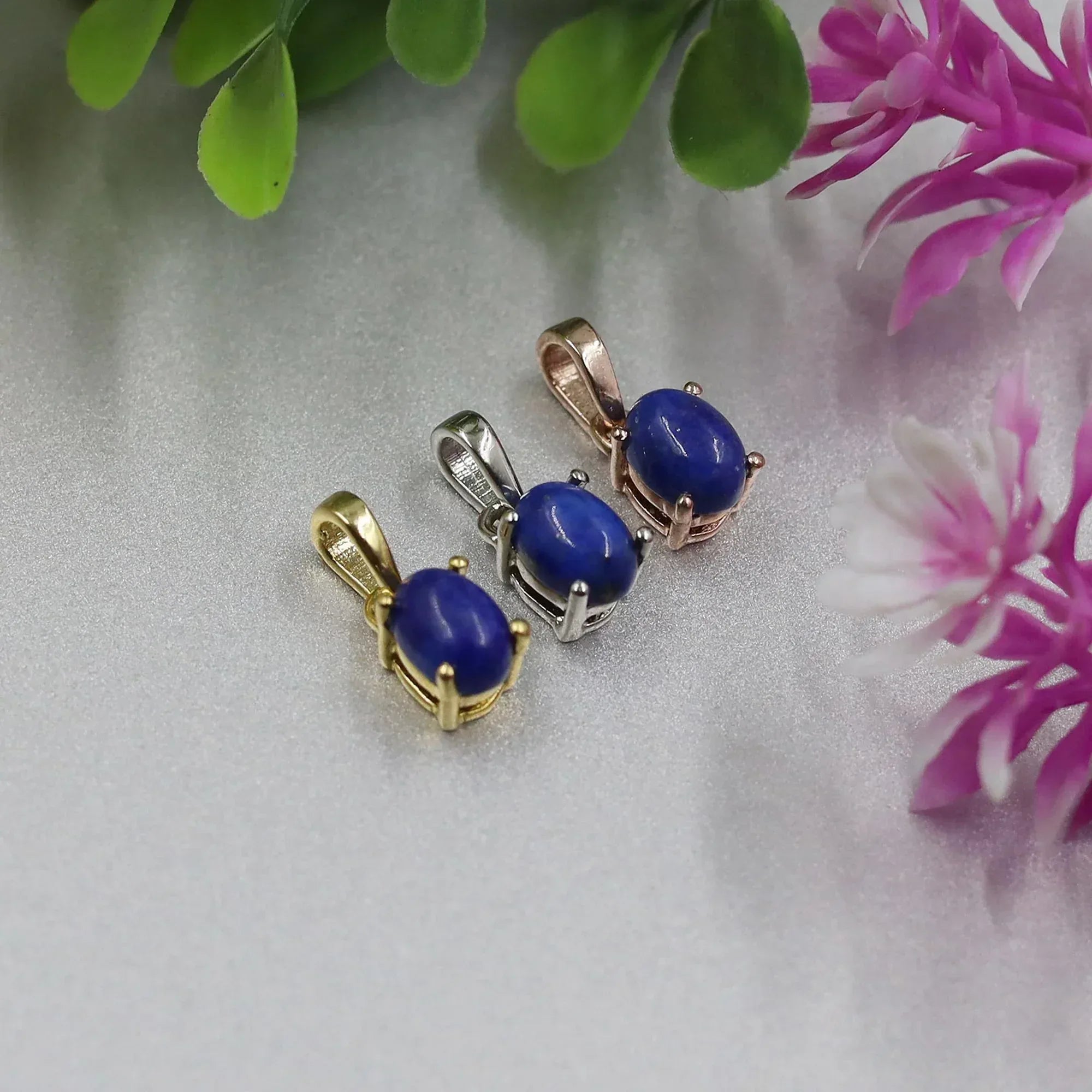 925 Sterling Silver Lapis Lazuli Pendant Necklace: Oval Cabochon