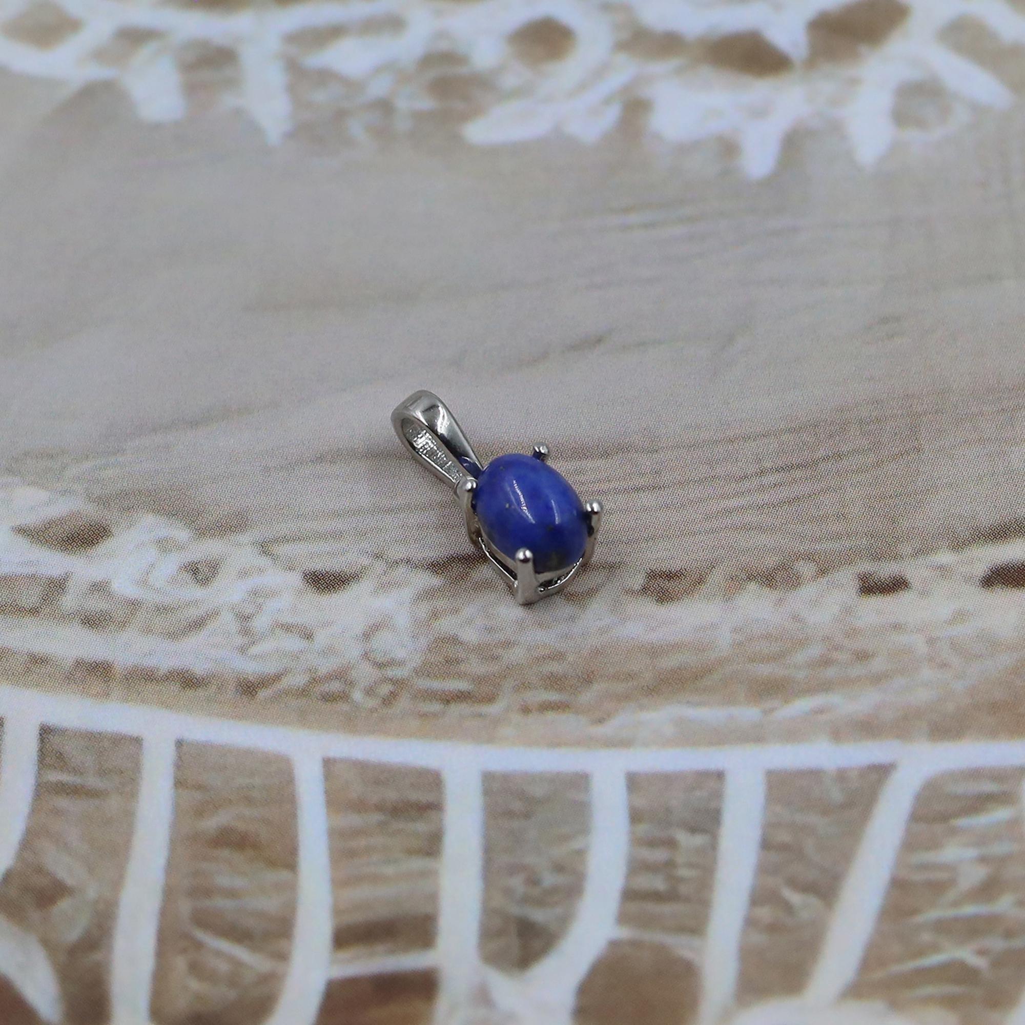 925 Sterling Silver Lapis Lazuli Pendant Necklace: Oval Cabochon