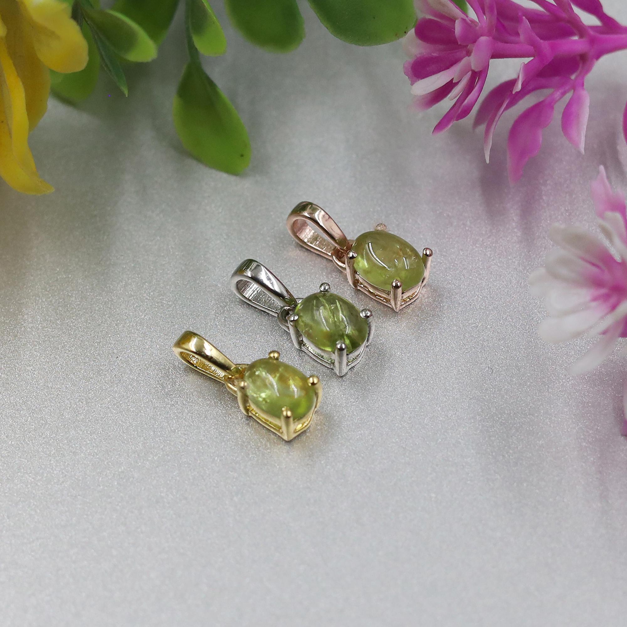 Natural Peridot Pendant: 925 Sterling Silver Oval Necklace