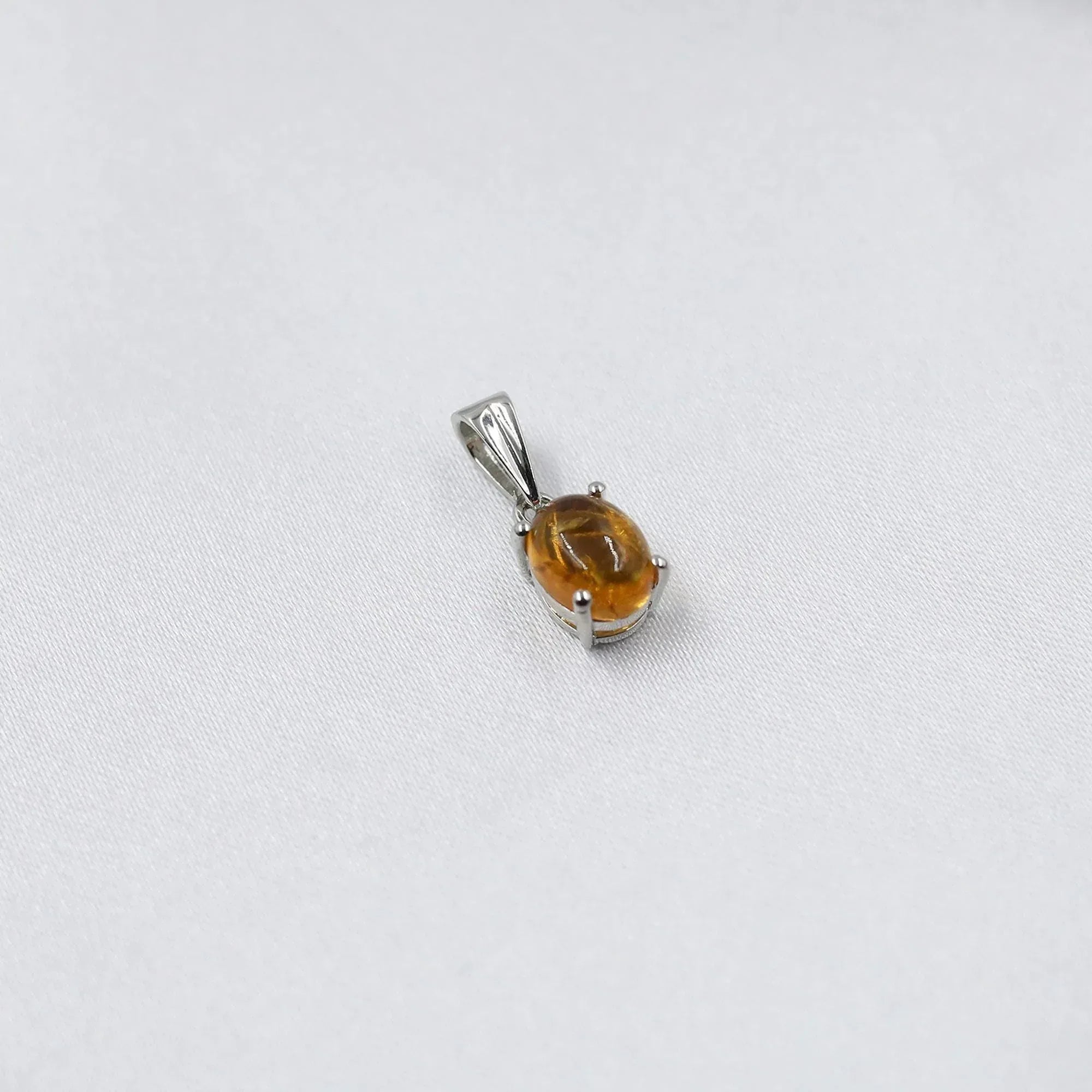 Handmade Natural Citrine Pendant: 925 Silver Oval Cabochon