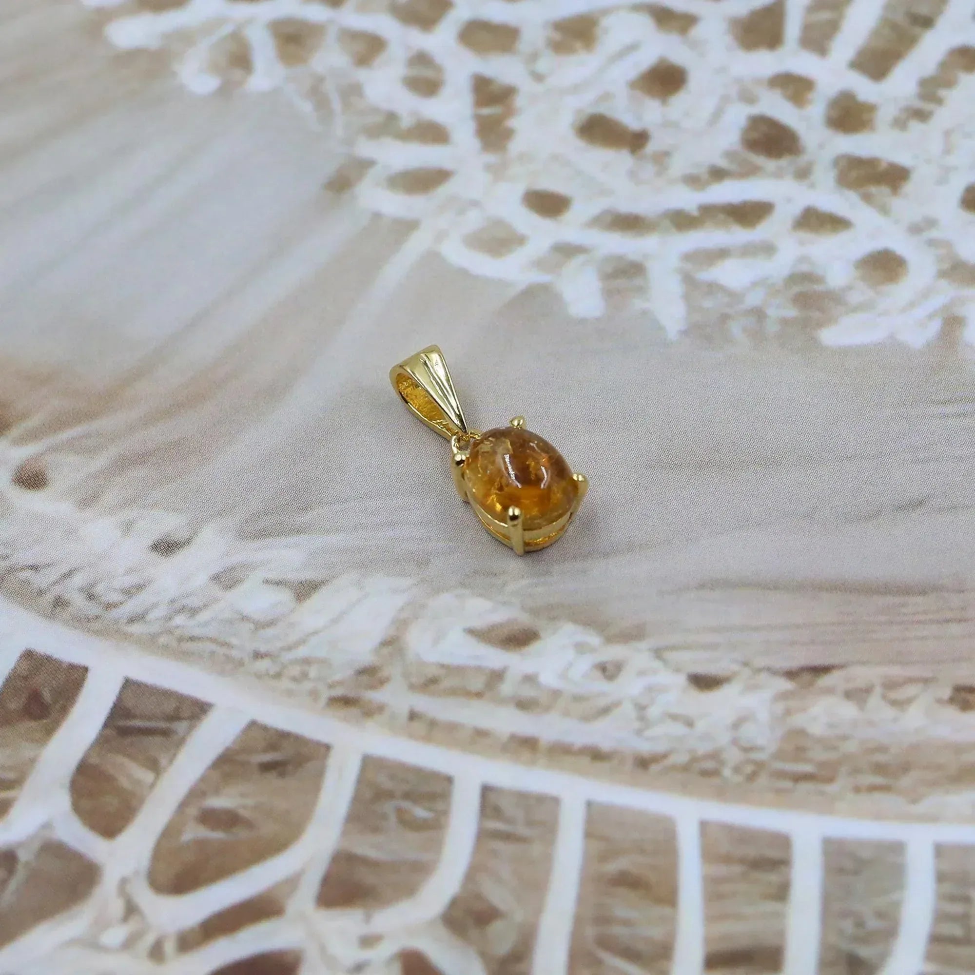 Handmade Natural Citrine Pendant: 925 Silver Oval Cabochon