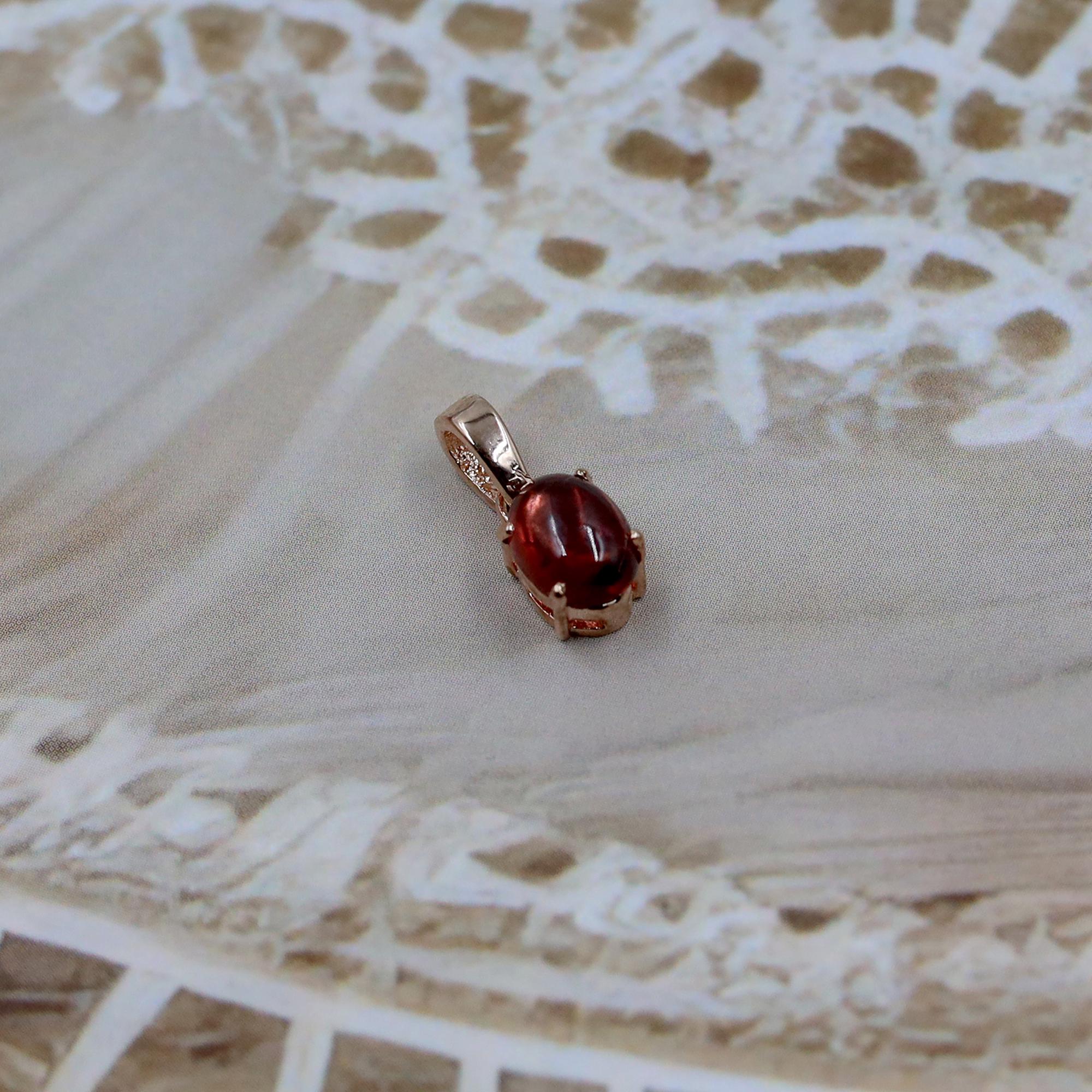 Garnet Pendant Necklace: Natural Red Gemstone, Rose Gold Silver Jewelry