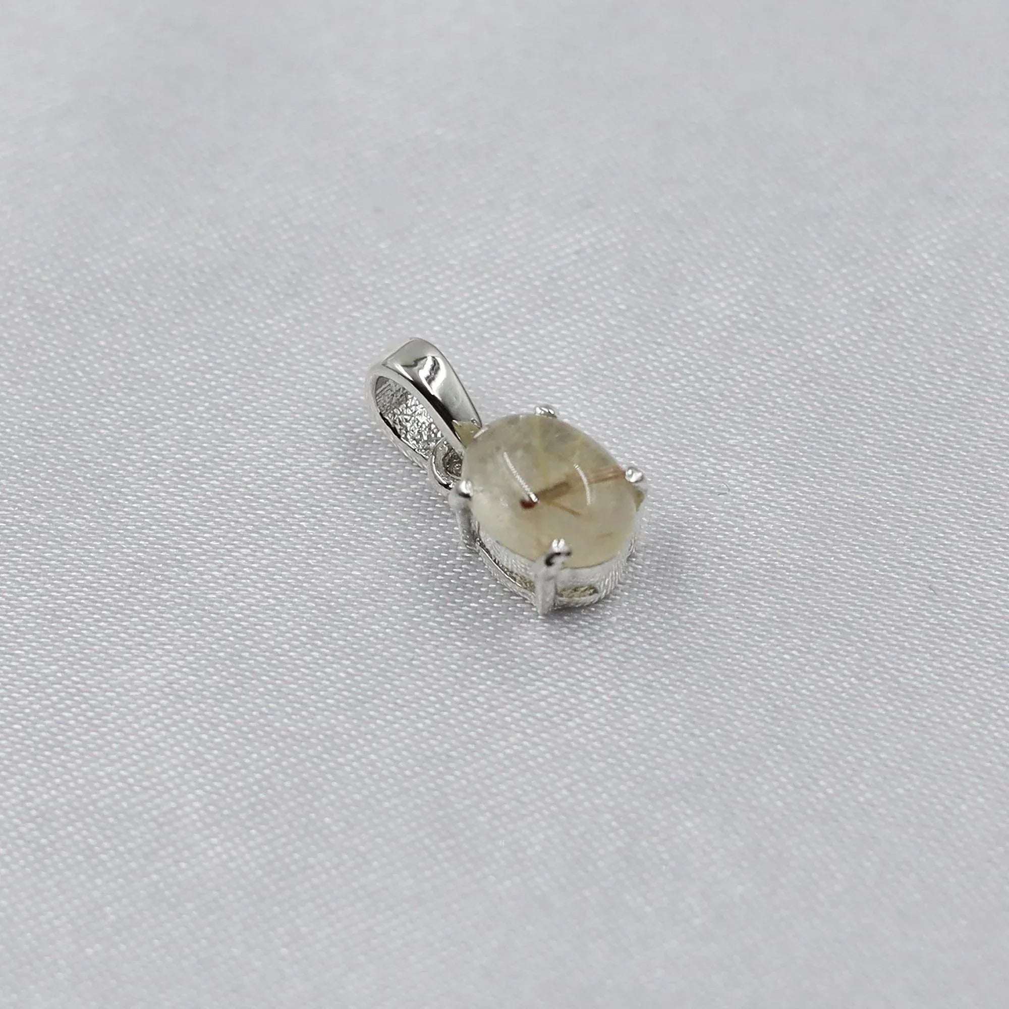 Golden Rutile Quartz 925 Sterling Silver Pendant - Oval Cabochon