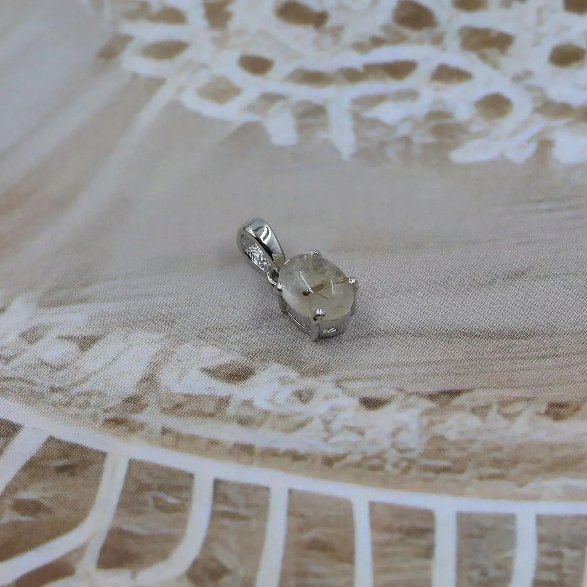 Golden Rutile Quartz 925 Sterling Silver Pendant - Oval Cabochon