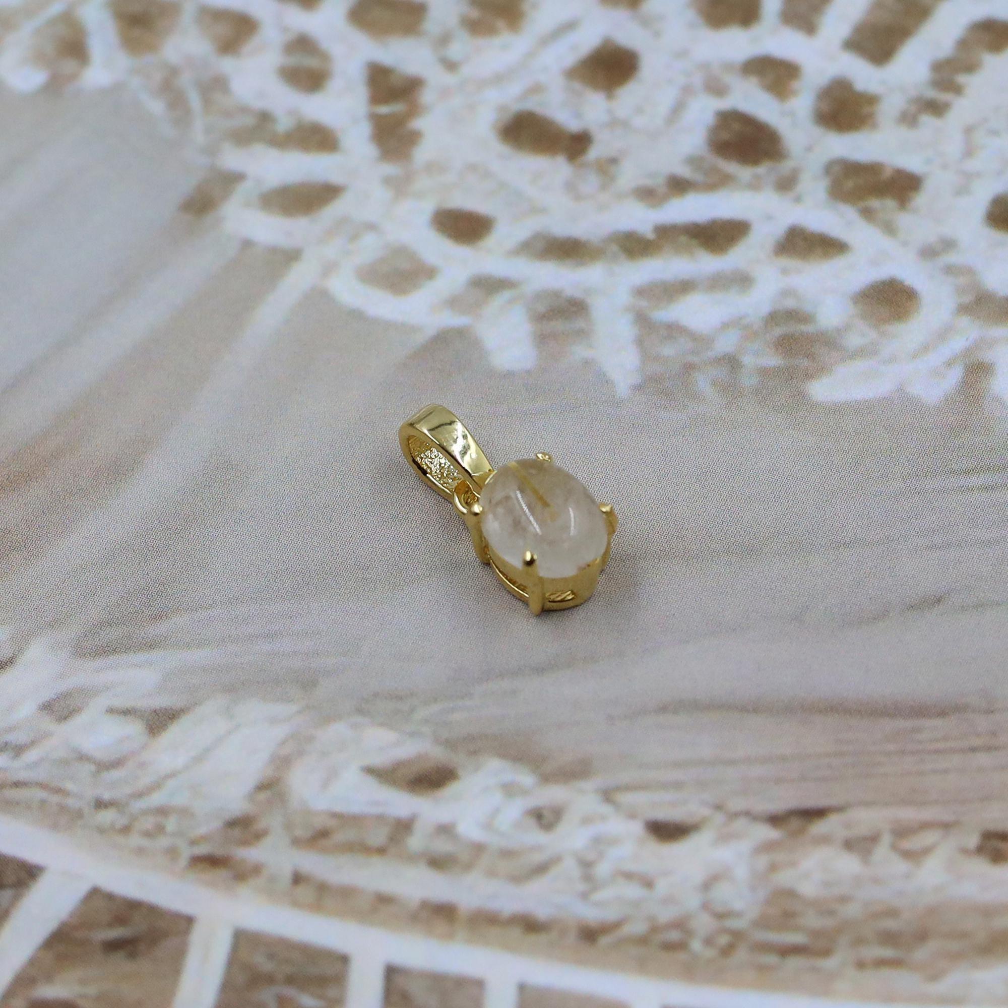 Golden Rutile Quartz 925 Sterling Silver Pendant - Oval Cabochon