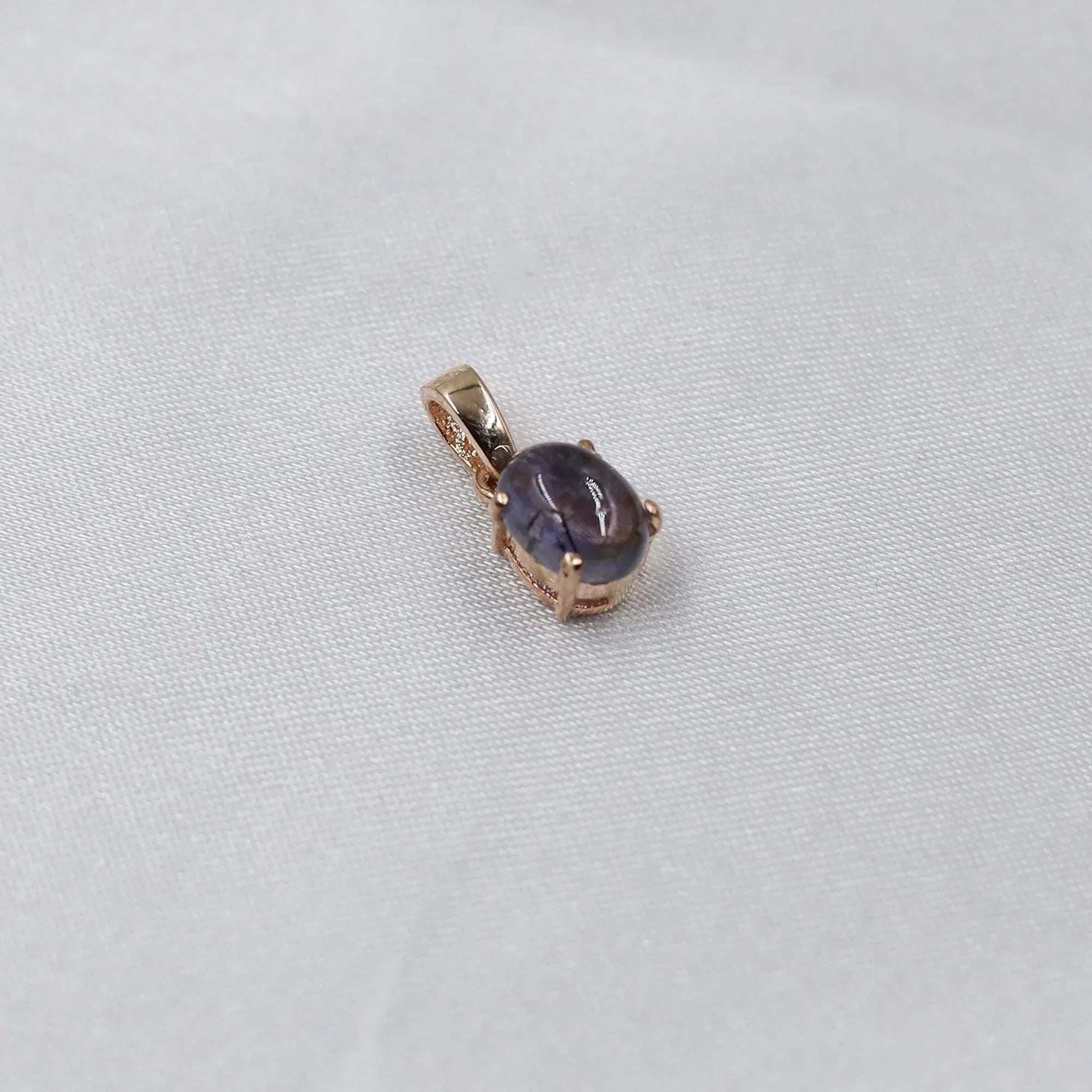 Handmade Iolite Pendant Necklace: 925 Silver Cabochon Jewelry