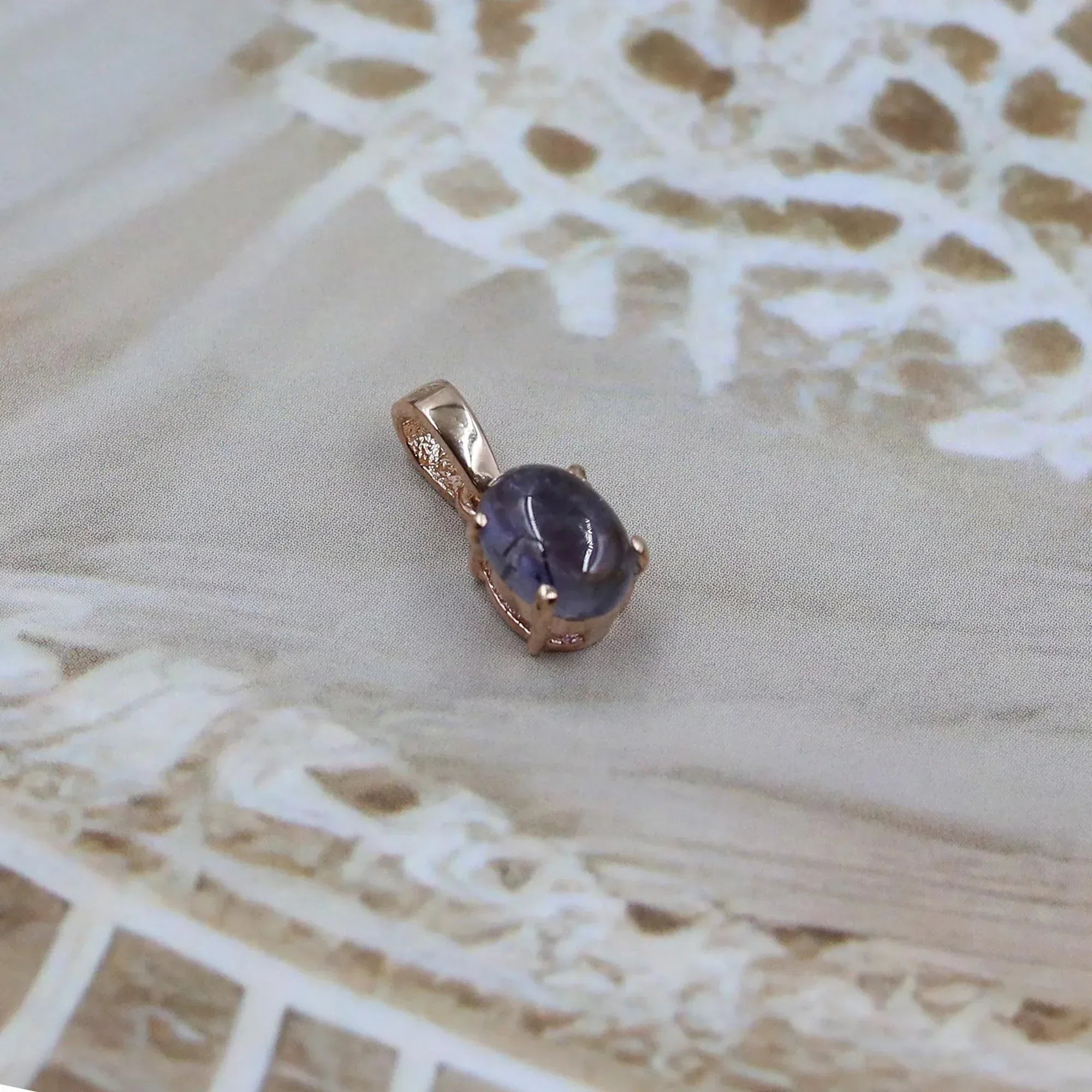 Handmade Iolite Pendant Necklace: 925 Silver Cabochon Jewelry
