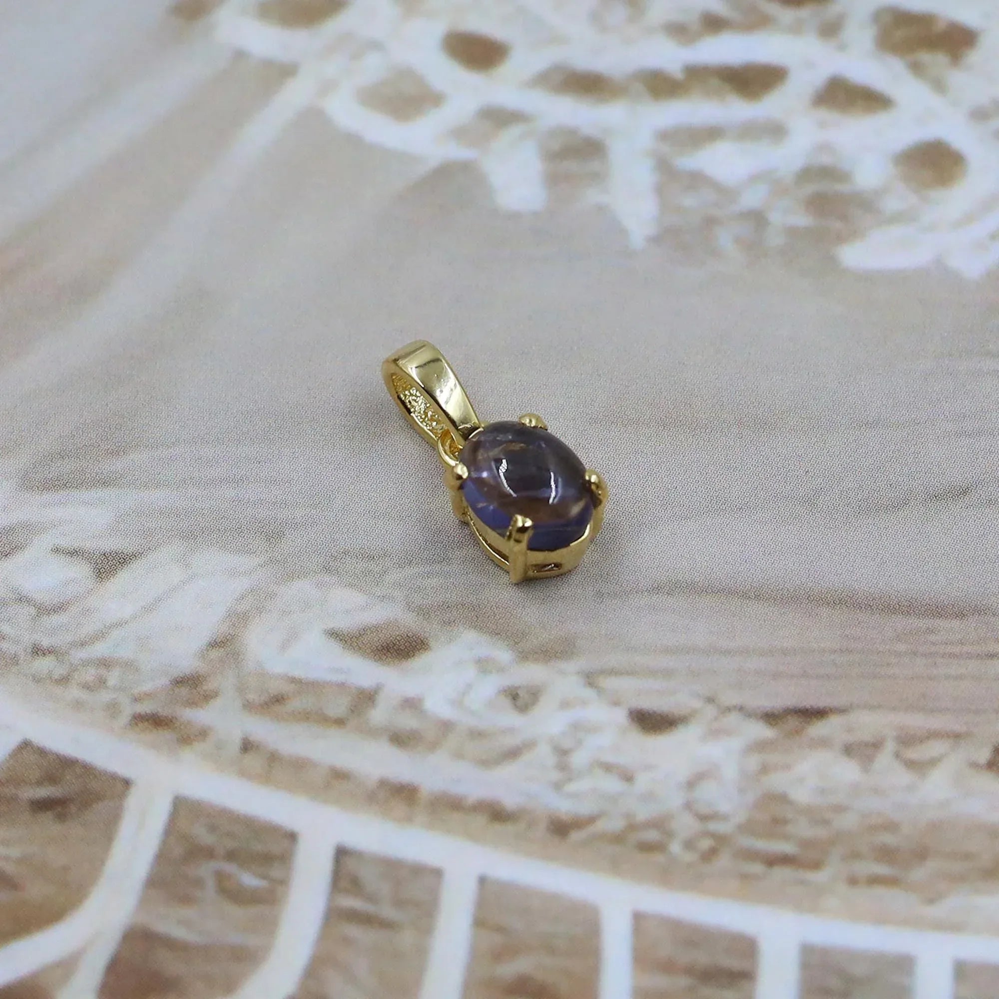 Handmade Iolite Pendant Necklace: 925 Silver Cabochon Jewelry