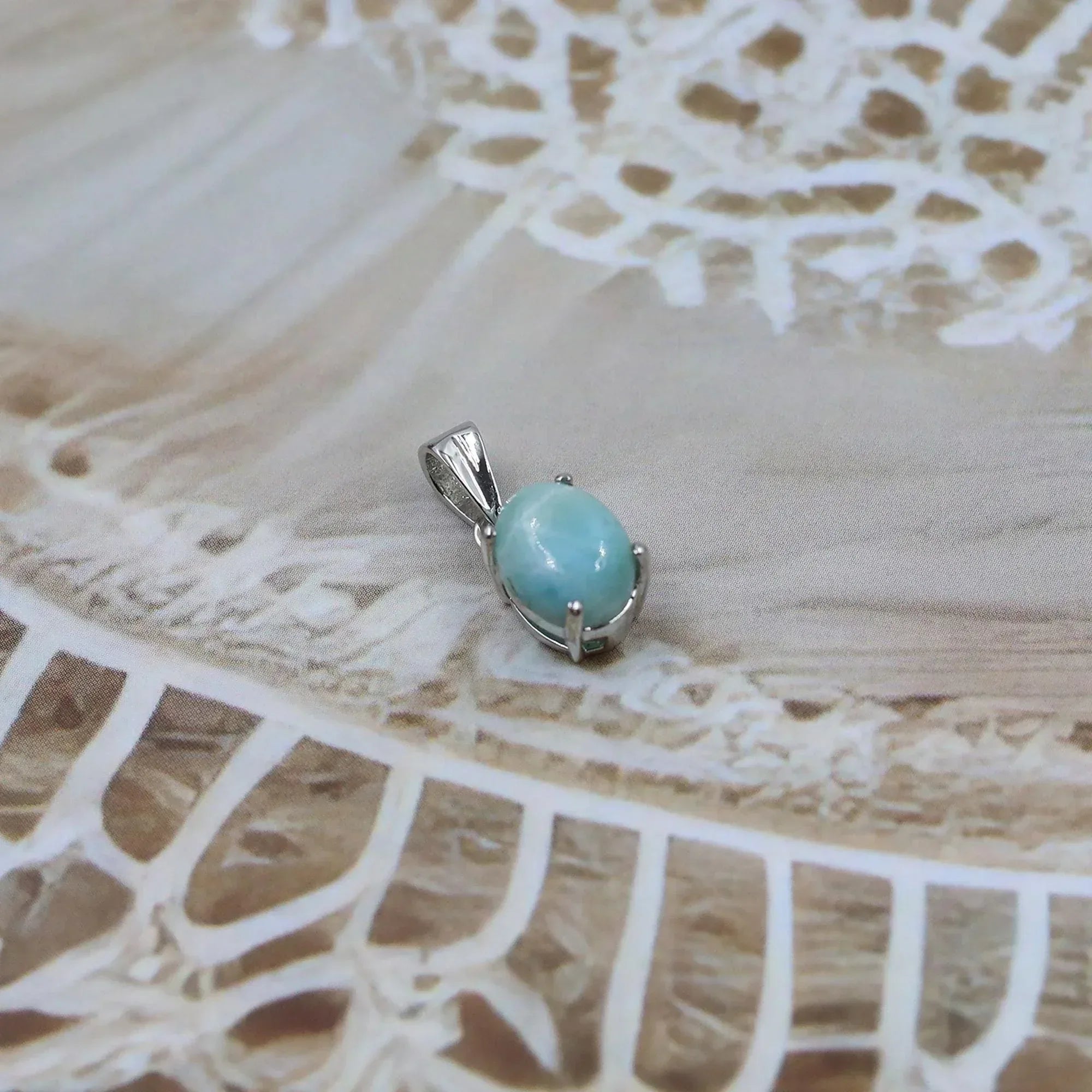 Handcrafted Larimar Pendant: Oval Cabochon, 925 Silver Necklace