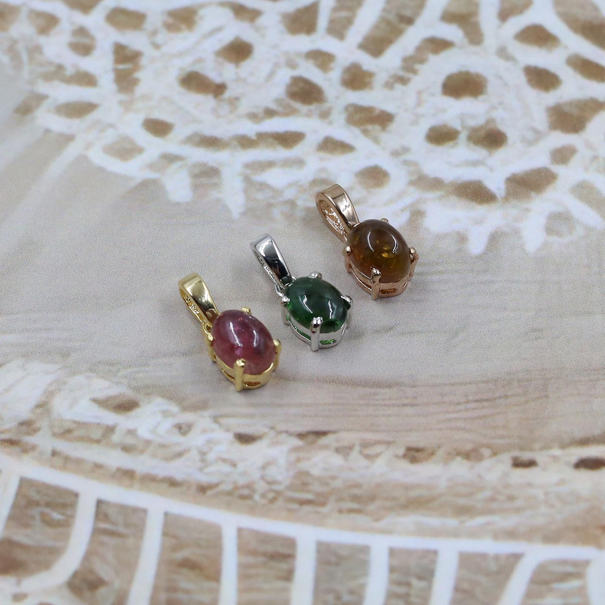 Dainty Tourmaline Pendant: 925 Silver Oval Gemstone Jewelry