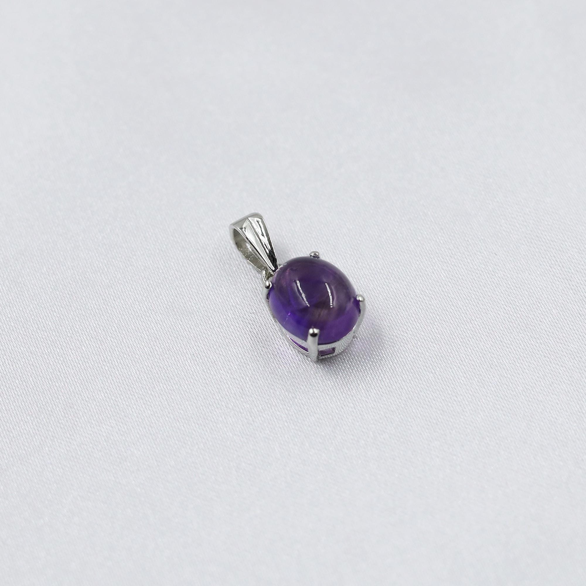 Natural Amethyst Pendant: 925 Sterling Silver, Oval Gemstone Necklace