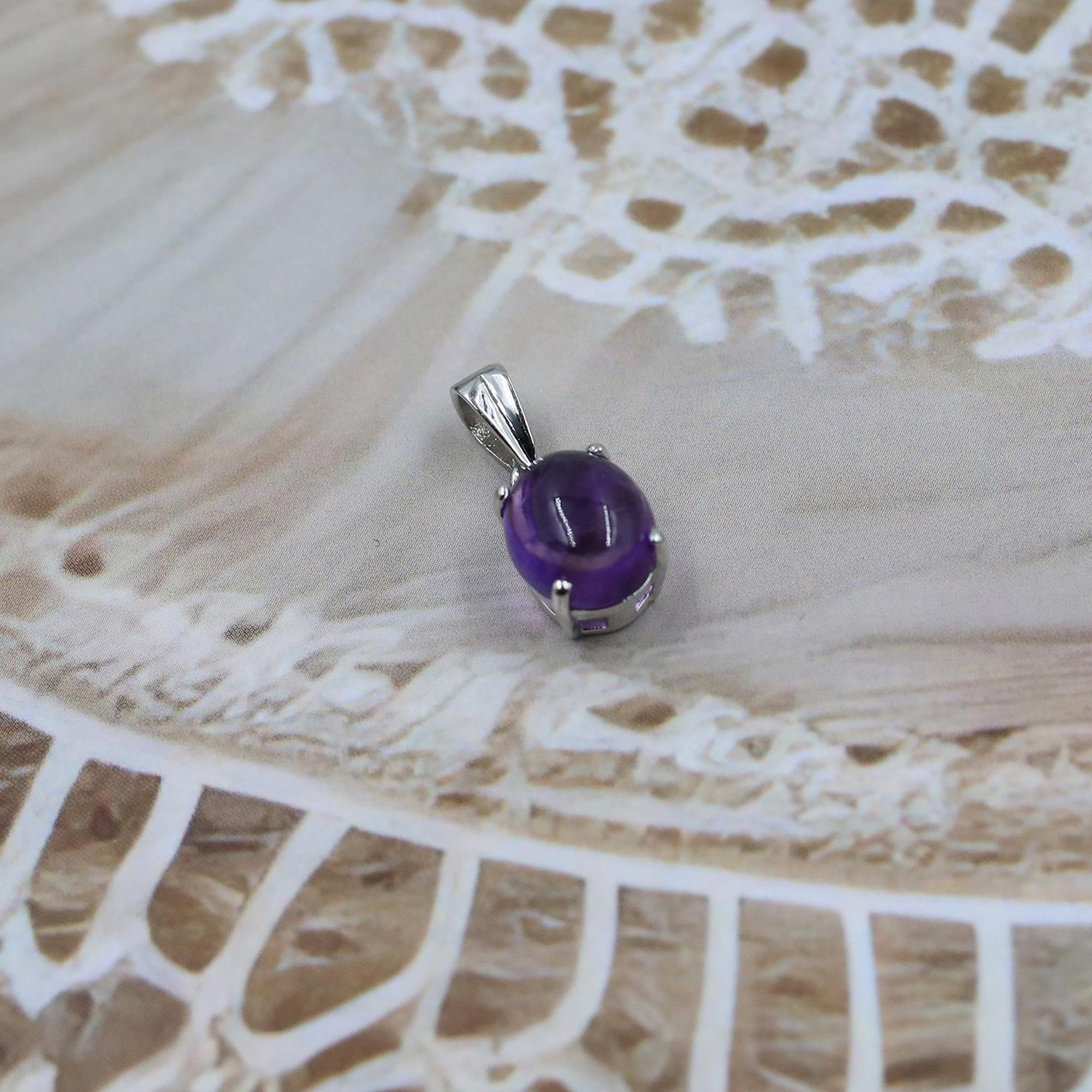 Natural Amethyst Pendant: 925 Sterling Silver, Oval Gemstone Necklace