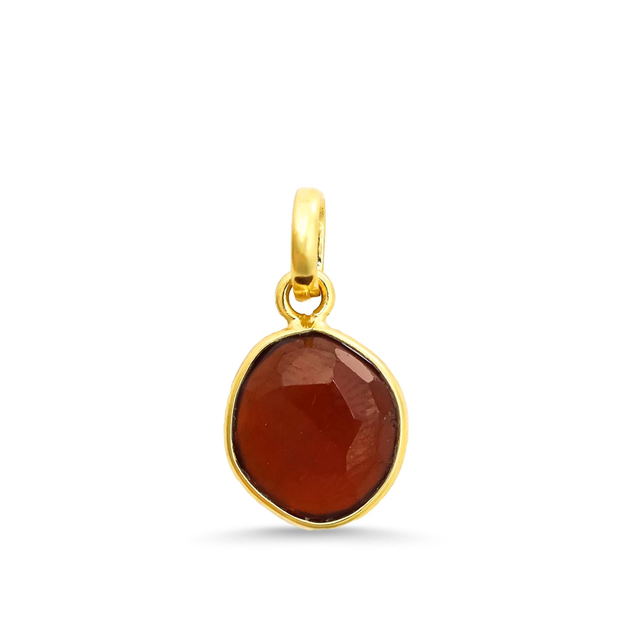 Handcrafted Hessonite Pendant: Natural Gemstone, Sterling Silver