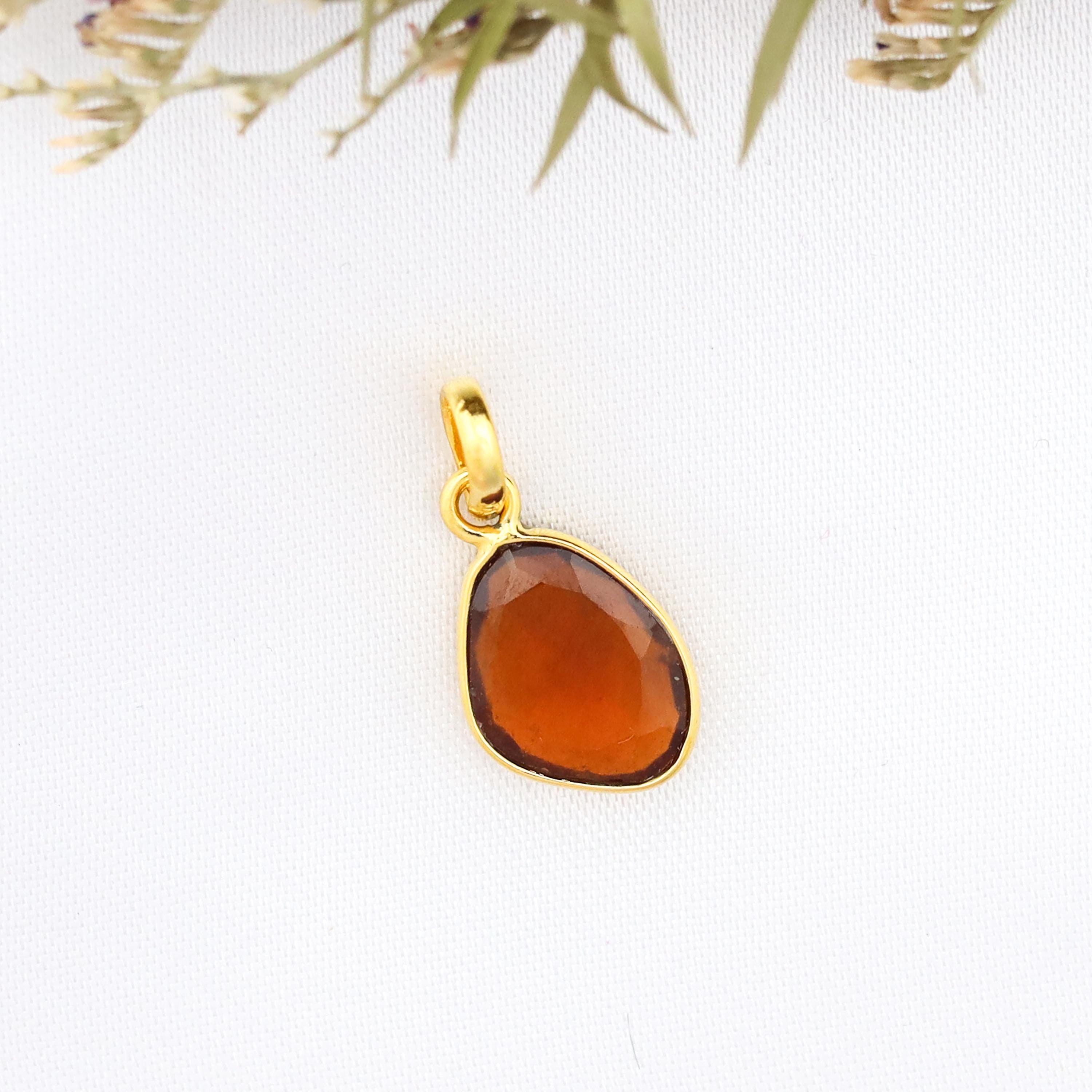 Handcrafted Hessonite Pendant: Natural Gemstone, Sterling Silver