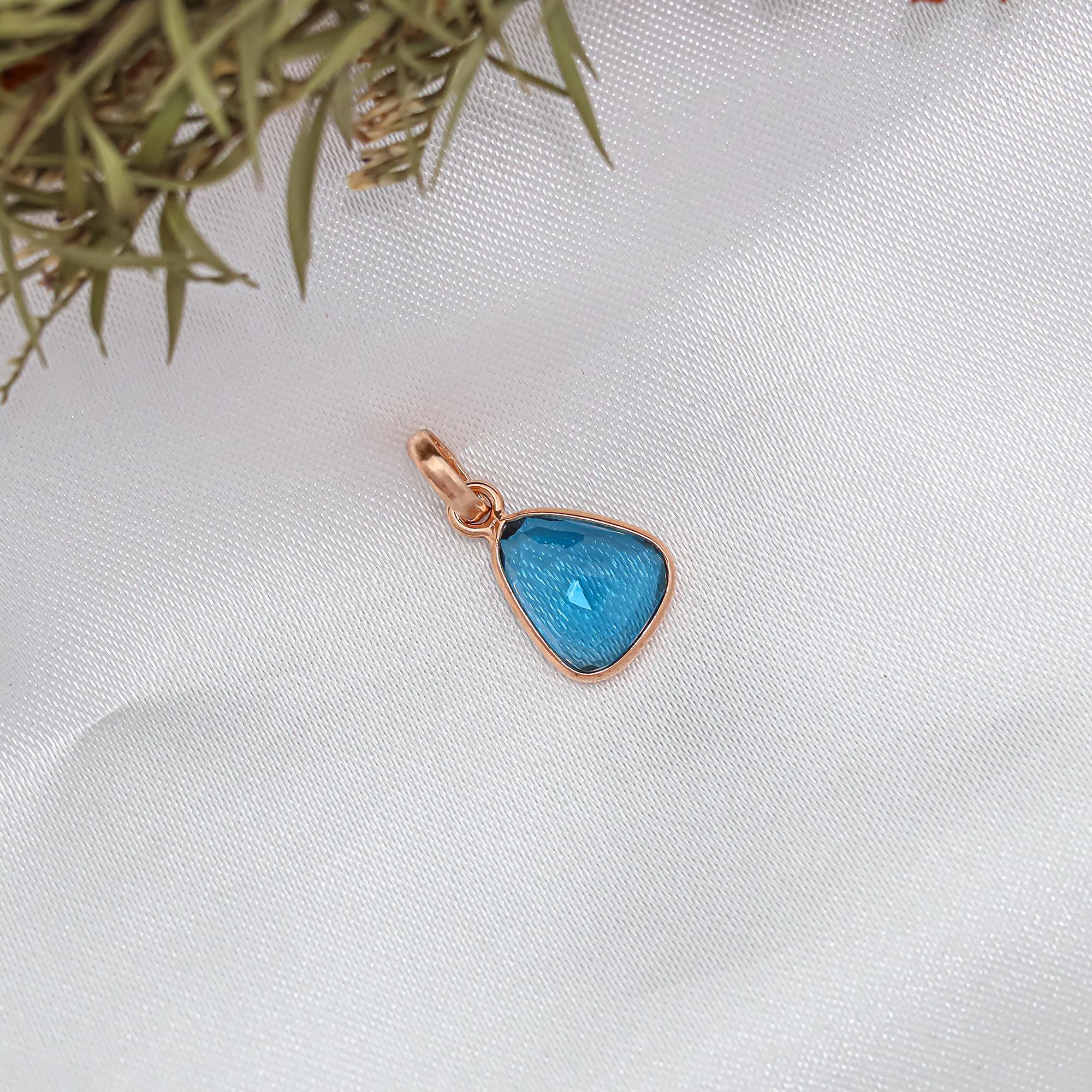 Natural London Blue Topaz Pendant: 925 Sterling Silver Bezel Setting