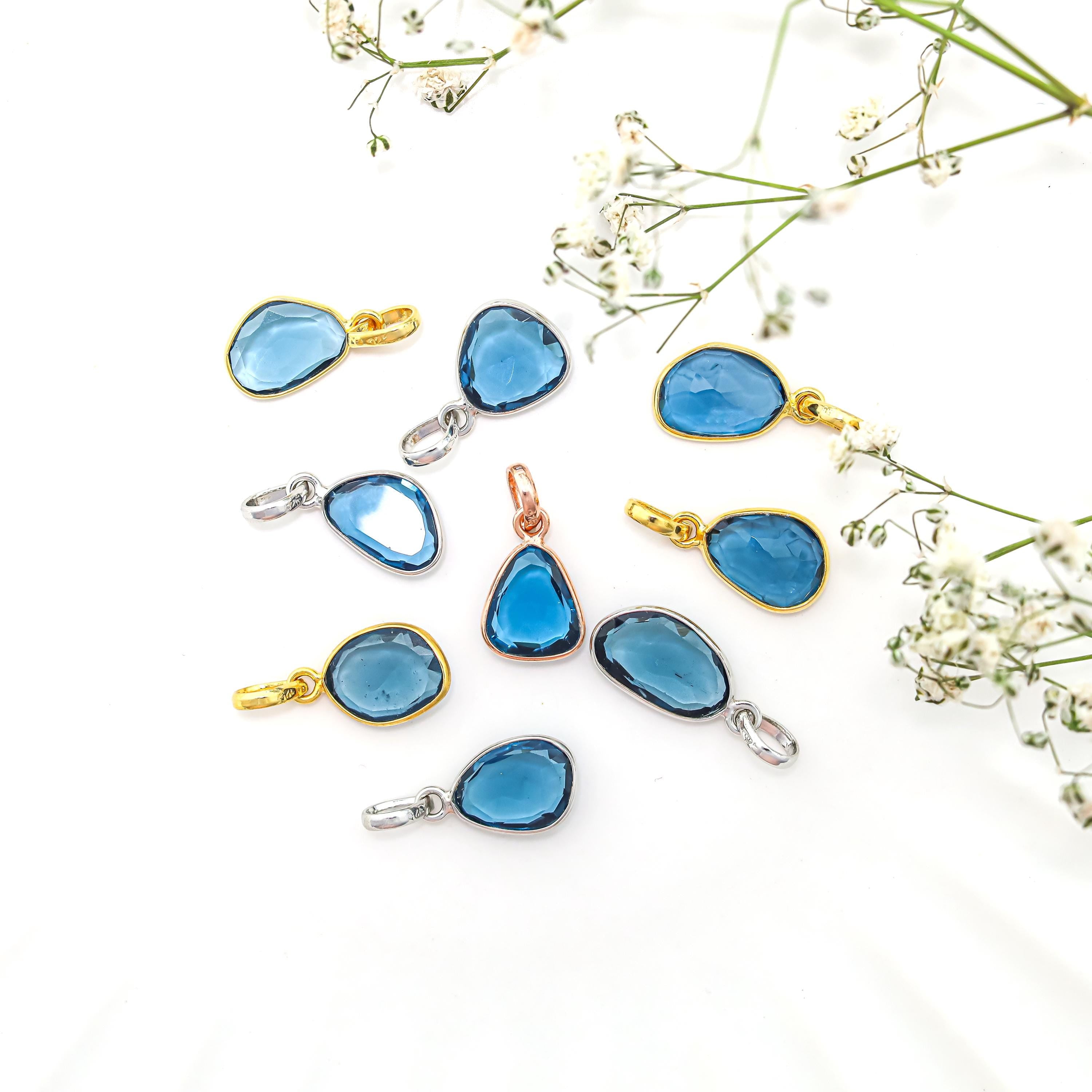 Natural London Blue Topaz Pendant: 925 Sterling Silver Bezel Setting