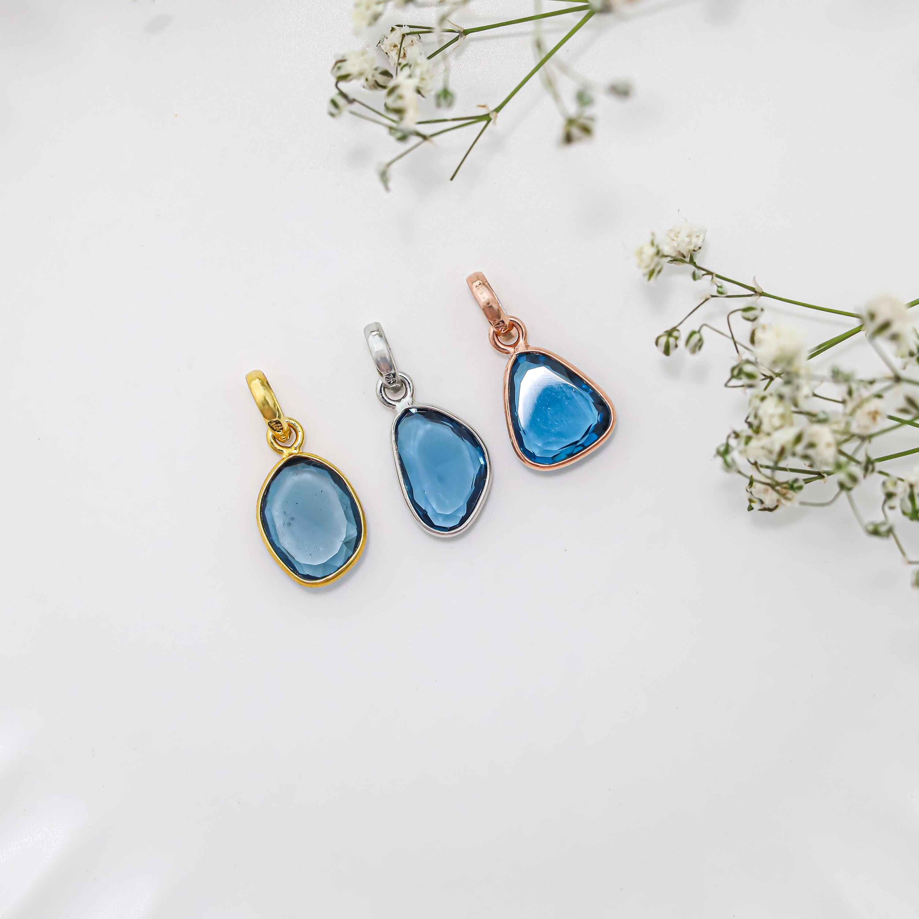 Natural London Blue Topaz Pendant: 925 Sterling Silver Bezel Setting