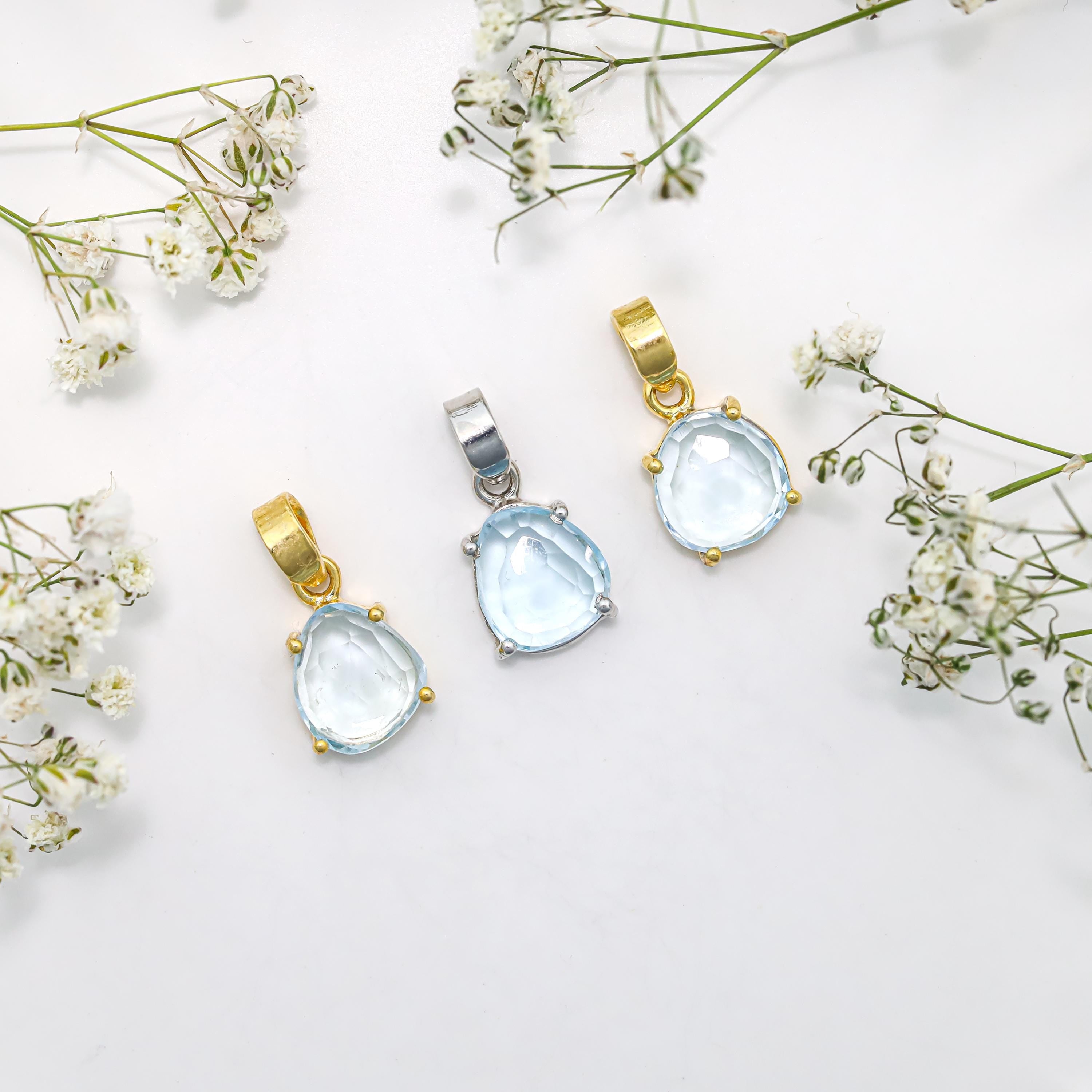 Sky Blue Topaz Pendant: Sterling Silver Dainty Necklace, December Birthstone