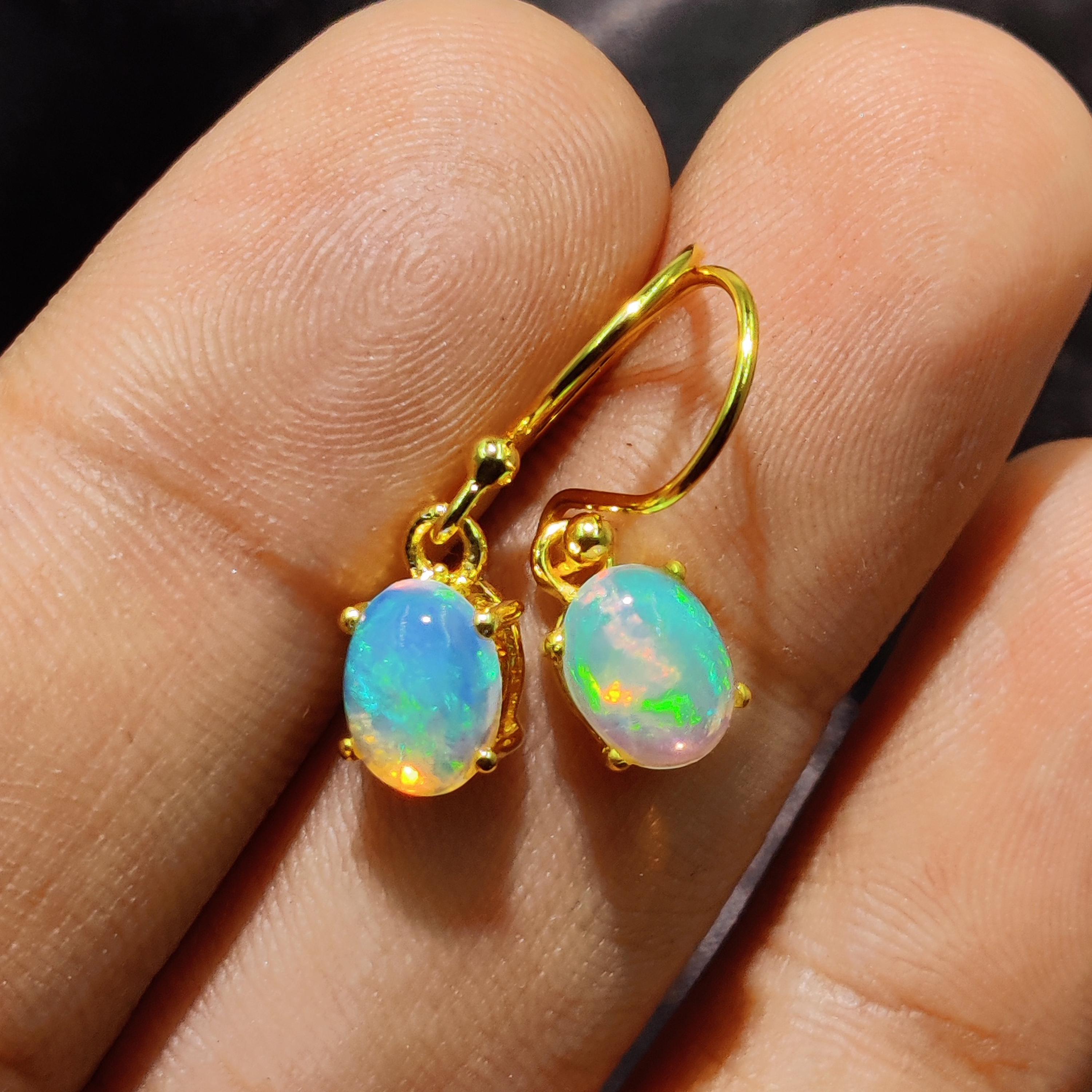 Ethiopian Opal 925 Sterling Silver Earrings: October Birthstone Jewelry 6*8mm Opal
