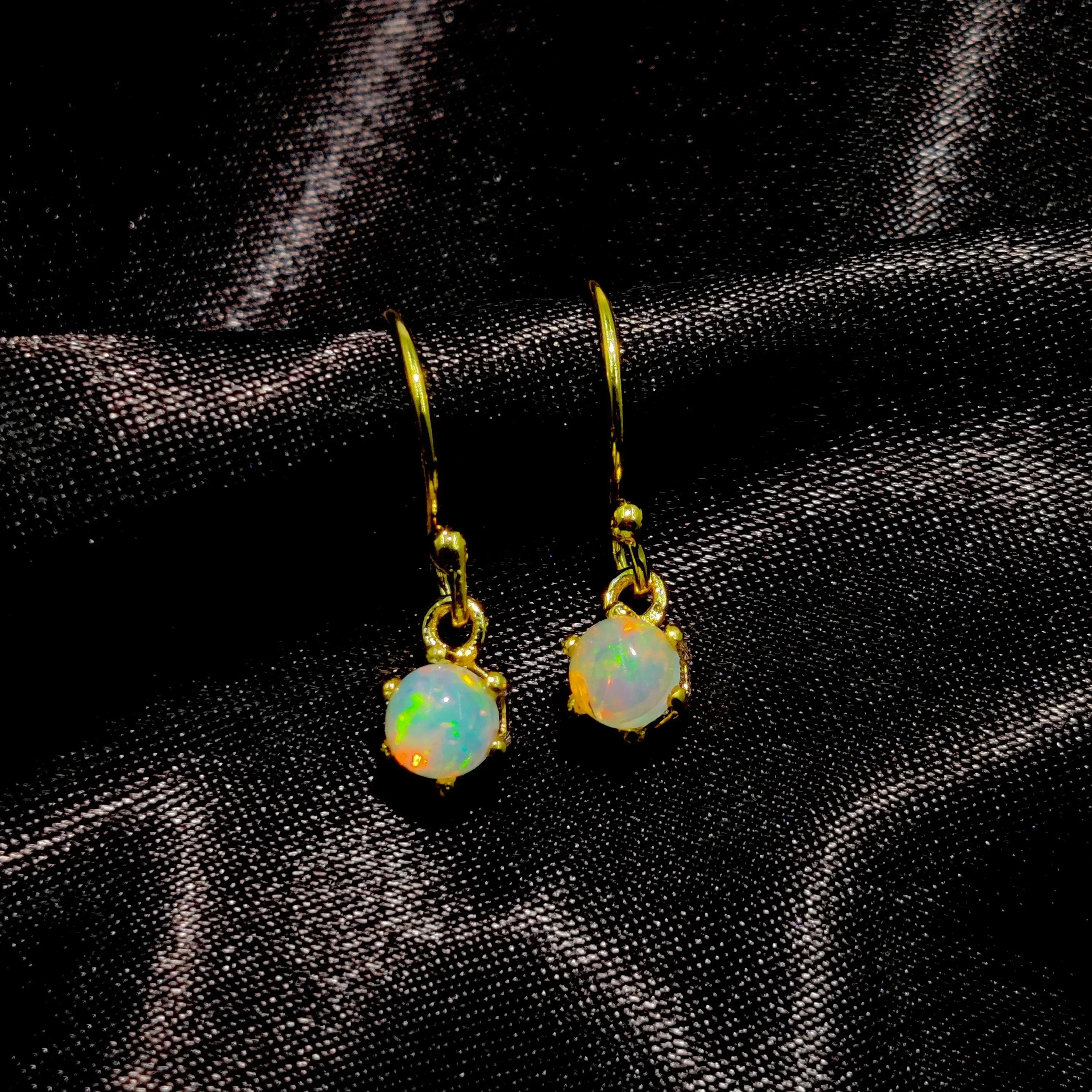 Ethiopian Opal Earrings: 925 Sterling Silver, Yellow Gold Plated 5mm