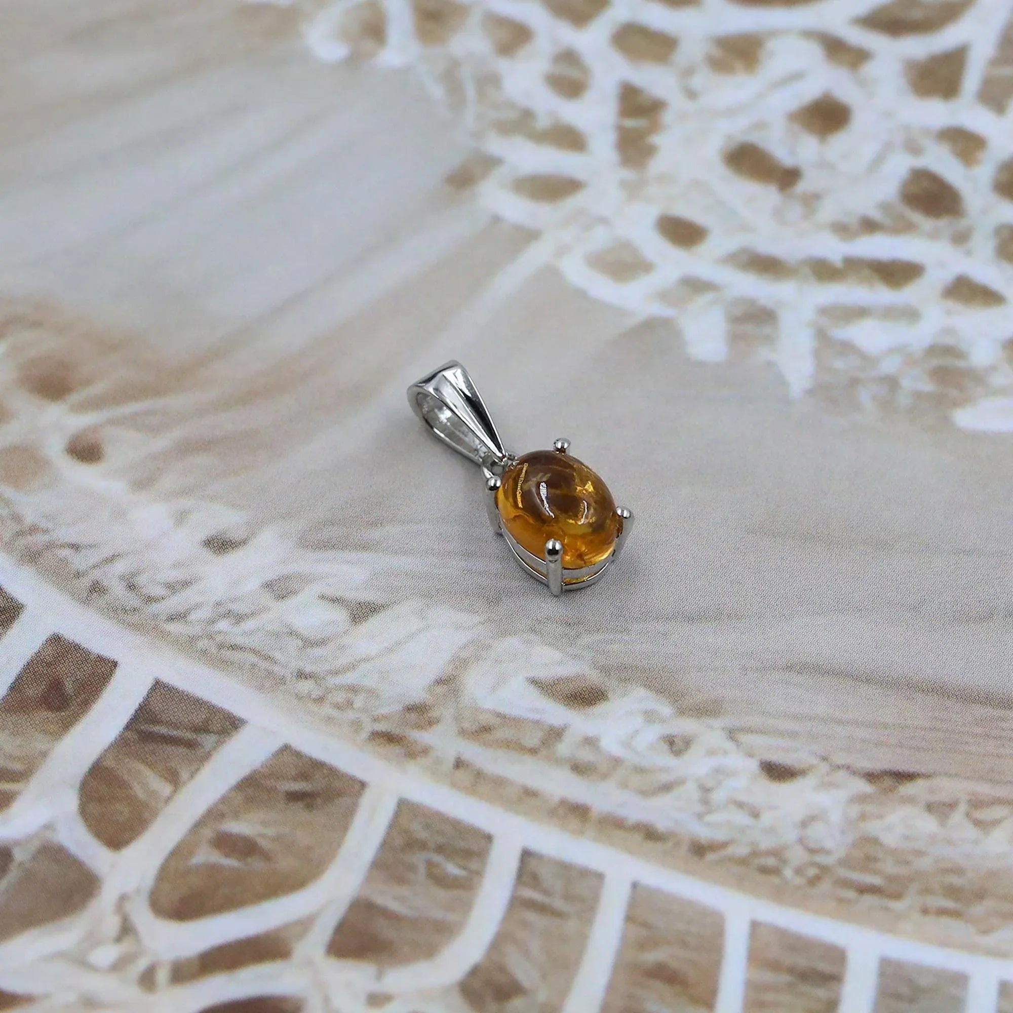 Citrine Gemstone Pendant: Oval Cabochon, Sterling Silver Necklace - Himalya Quartz