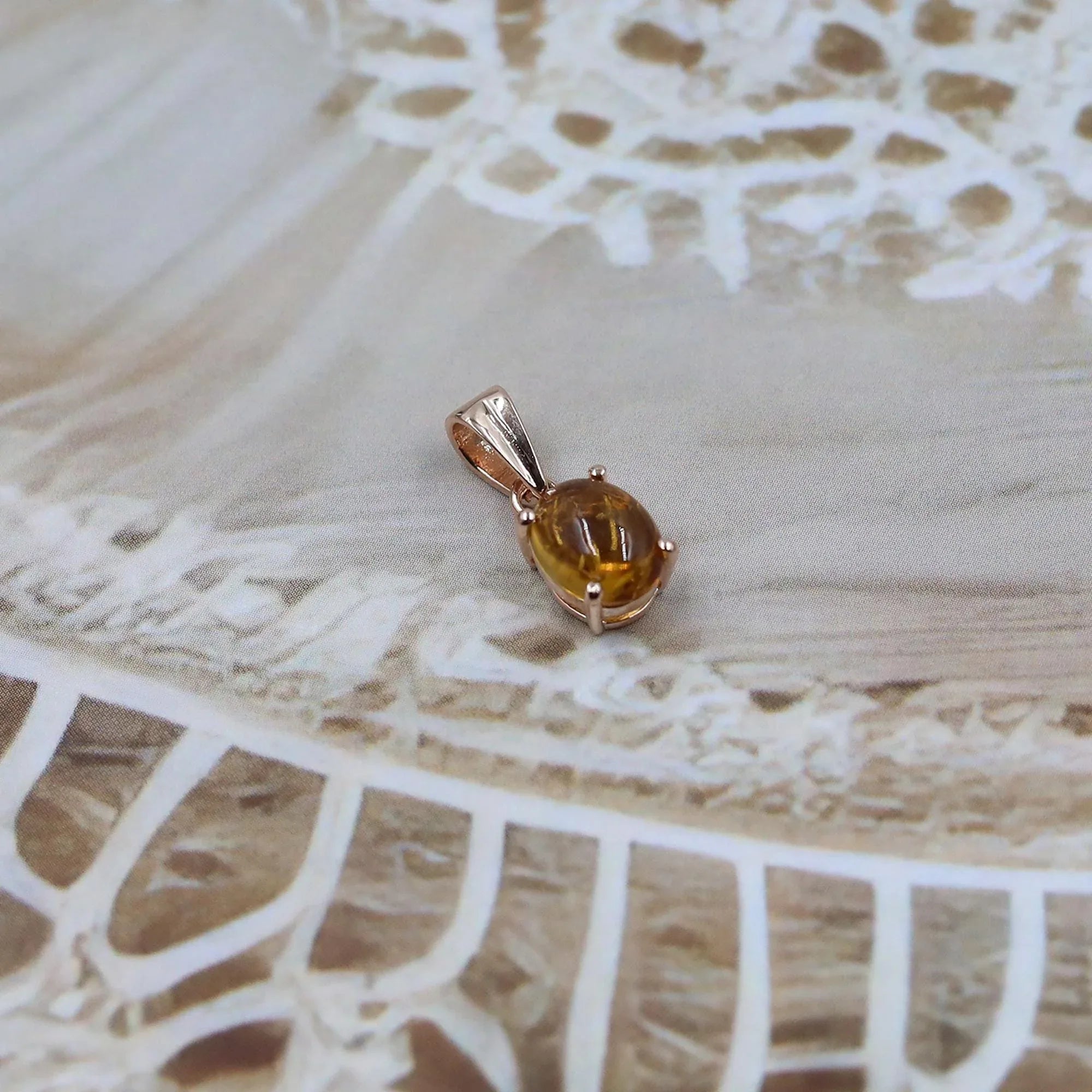 Citrine Gemstone Pendant: Oval Cabochon, Sterling Silver Necklace - Himalya Quartz