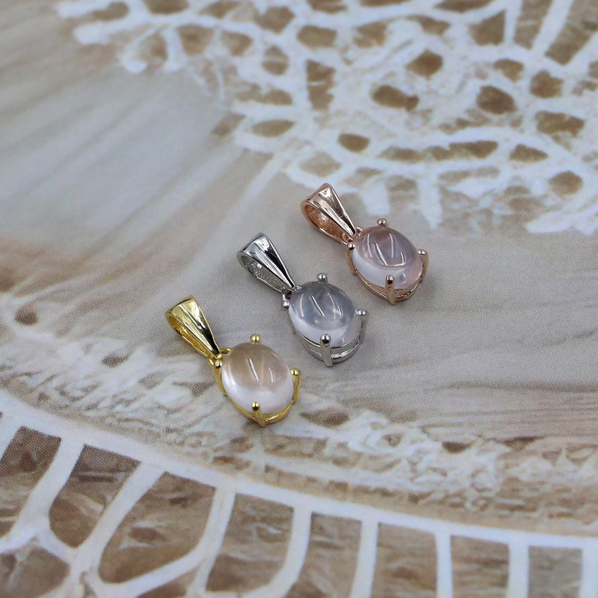 Rose Quartz Cabochon Pendant: 925 Sterling Silver, Bohemian Jewelry