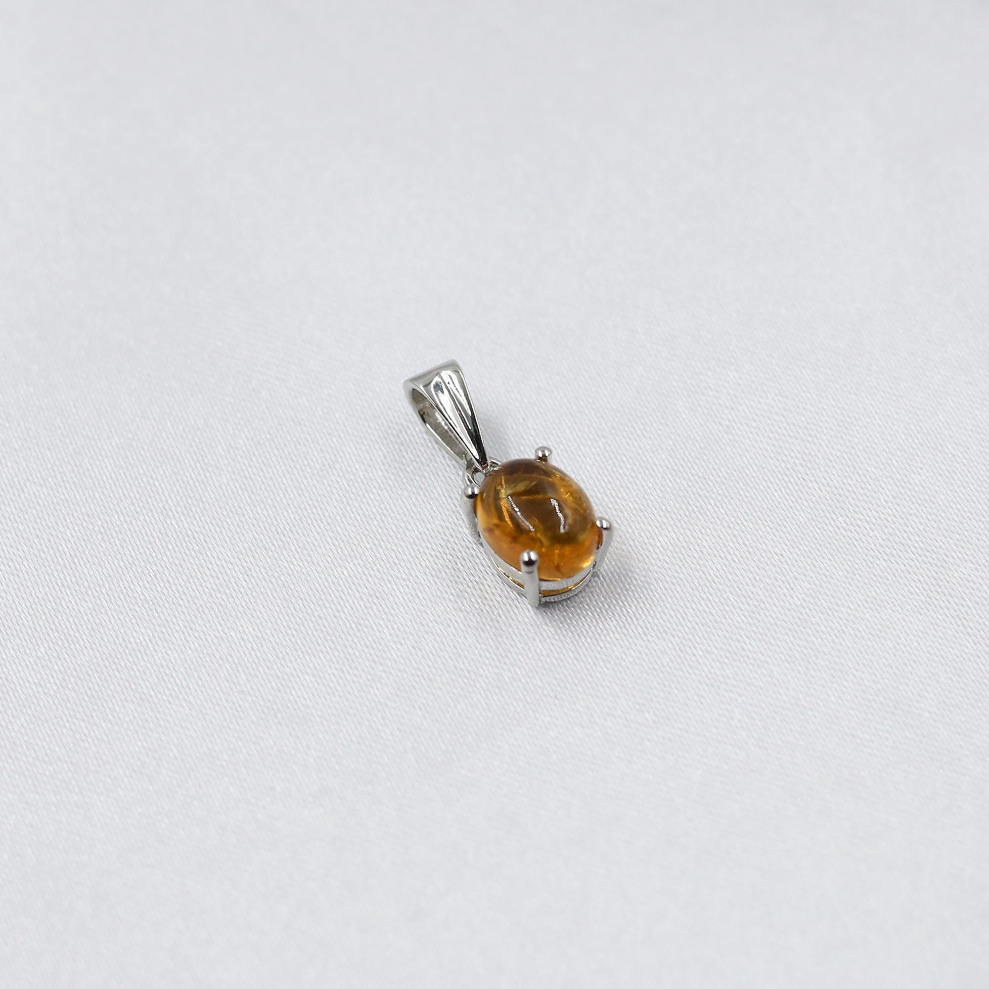 Natural Citrine Pendant: Handmade 925 Silver Oval Jewelry