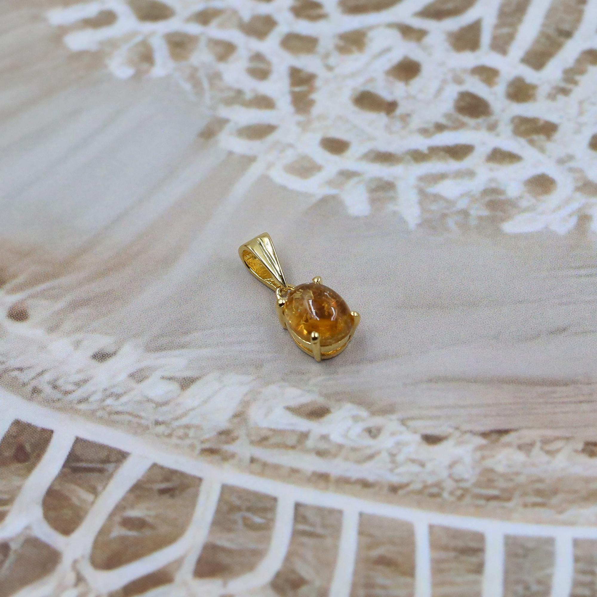 Natural Citrine Pendant: Handmade 925 Silver Oval Jewelry