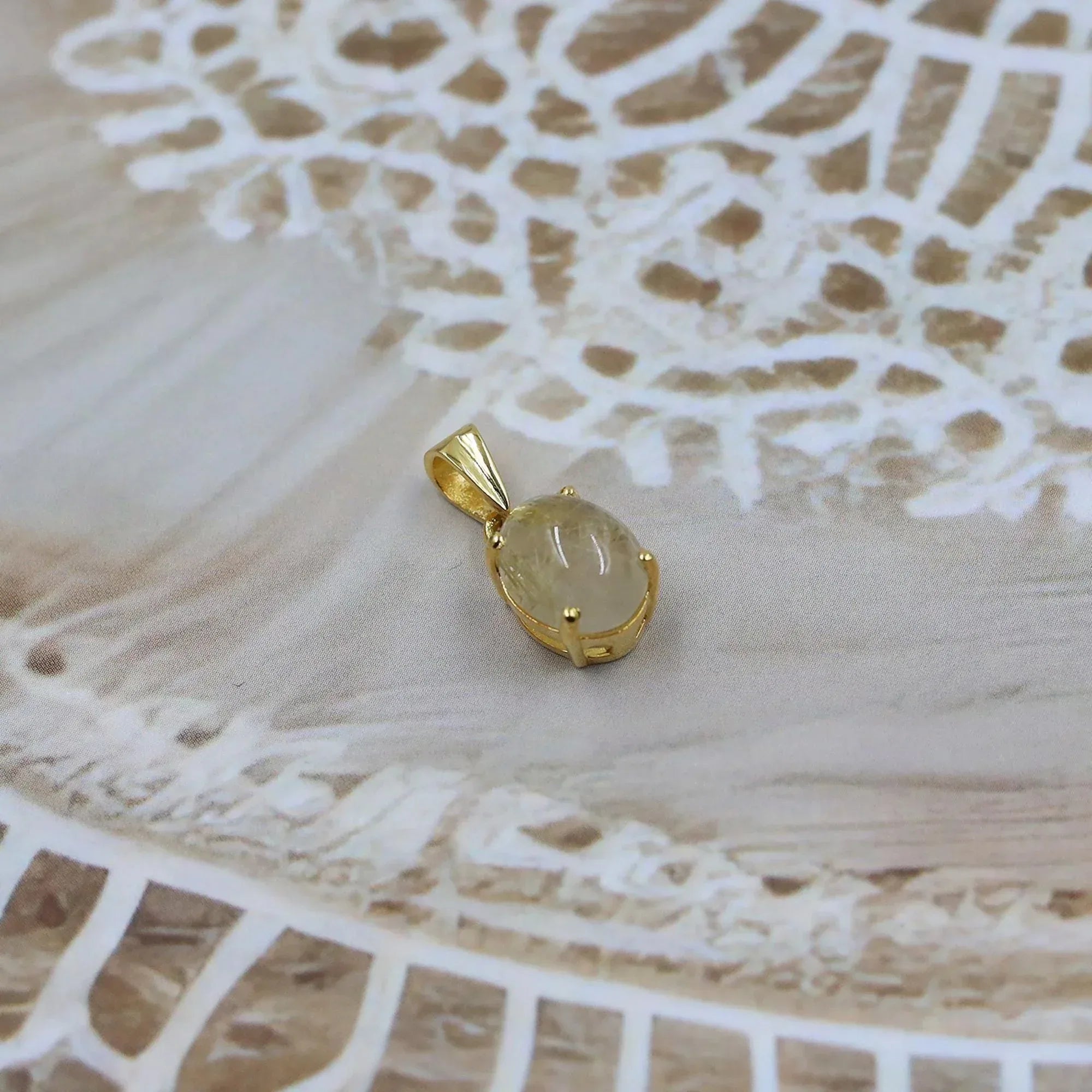 Golden Rutile Quartz Silver Pendant: Oval Gemstone Necklace