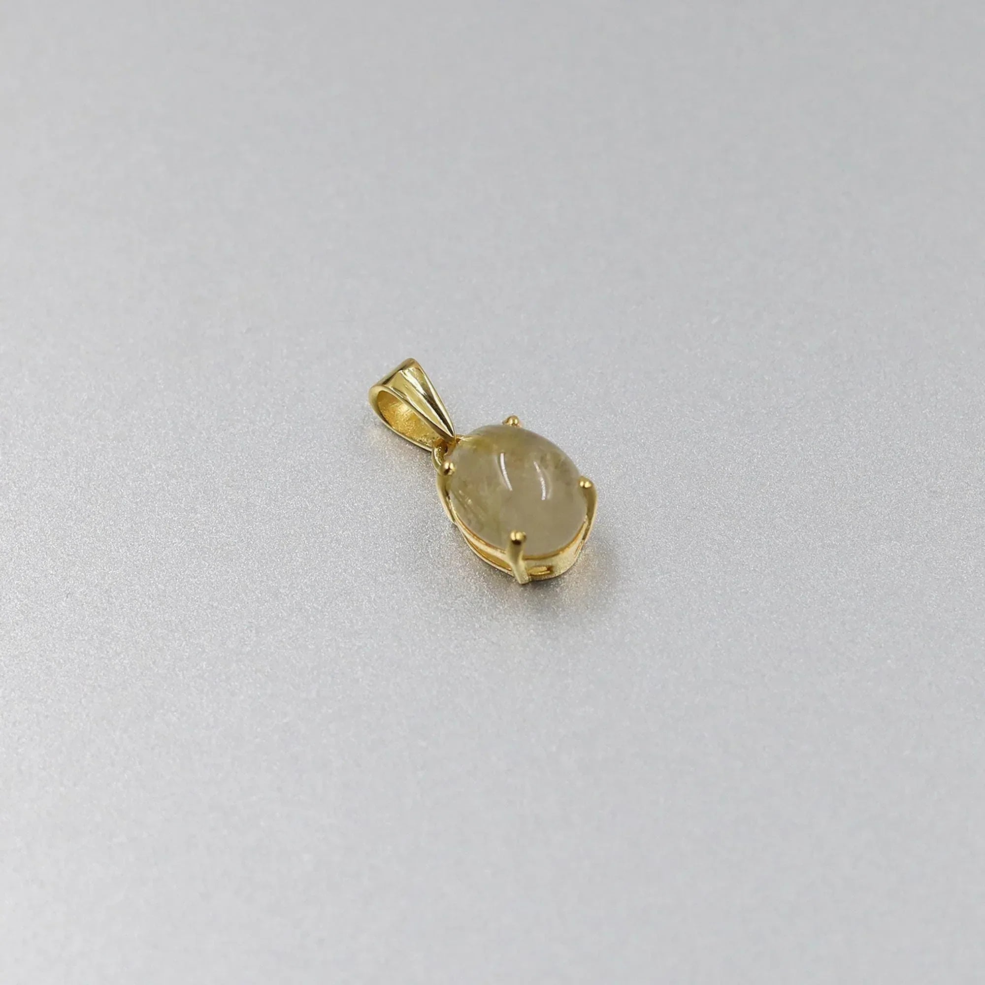 Golden Rutile Quartz Silver Pendant: Oval Gemstone Necklace