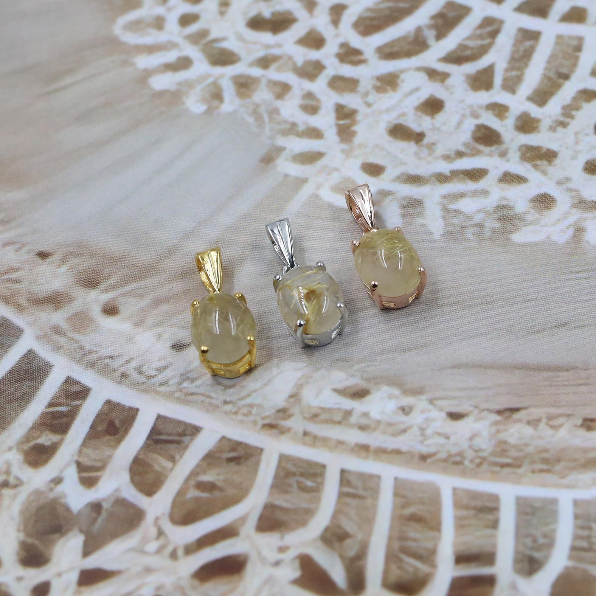 Golden Rutile Quartz Silver Pendant: Oval Gemstone Necklace