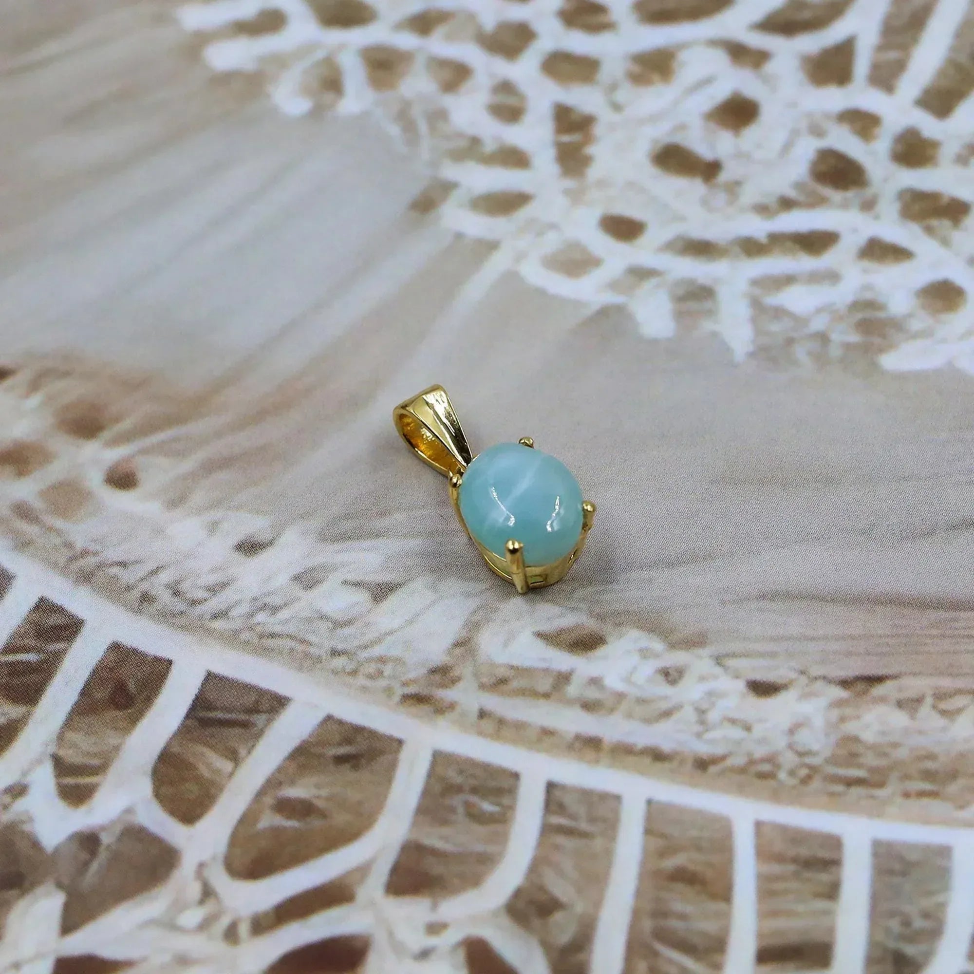 Handcrafted Larimar Pendant: Oval Cabochon, 925 Silver Necklace