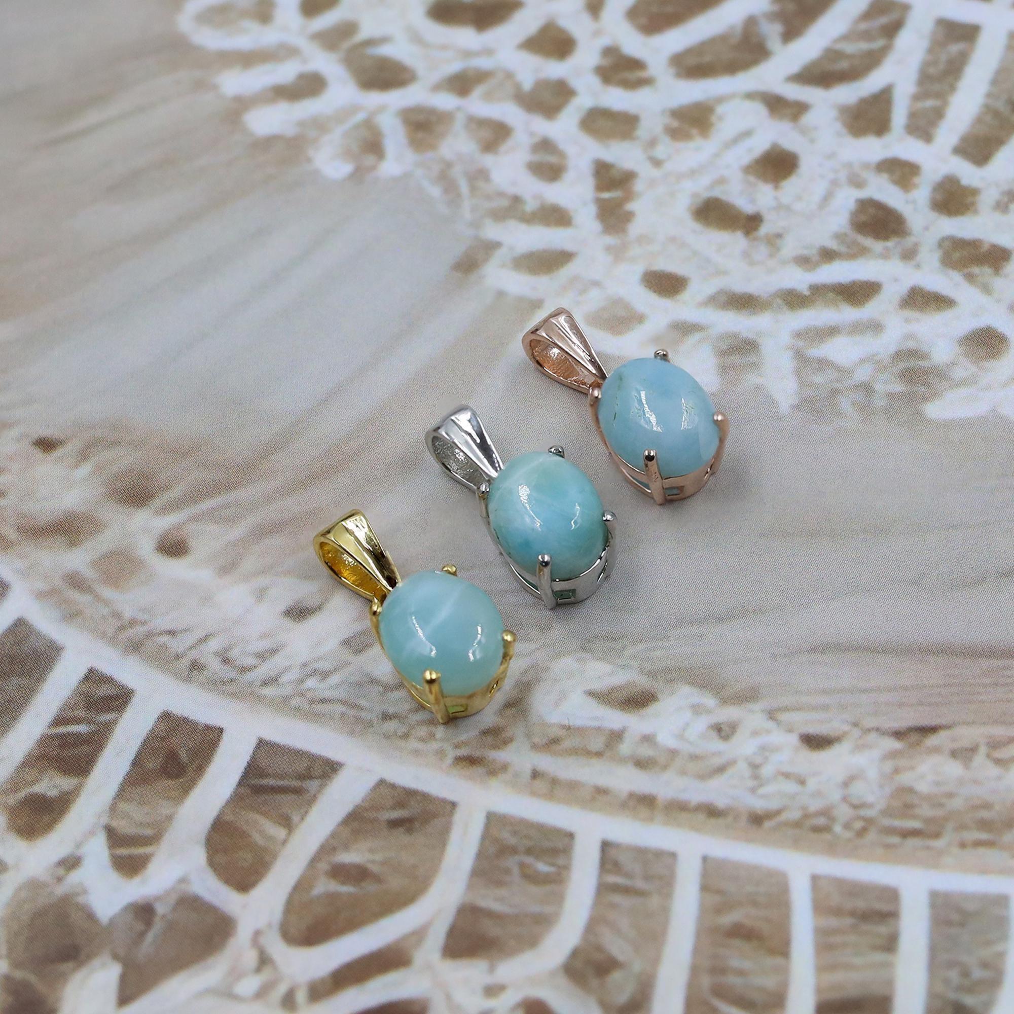 Handcrafted Larimar Pendant: Oval Cabochon, 925 Silver Necklace