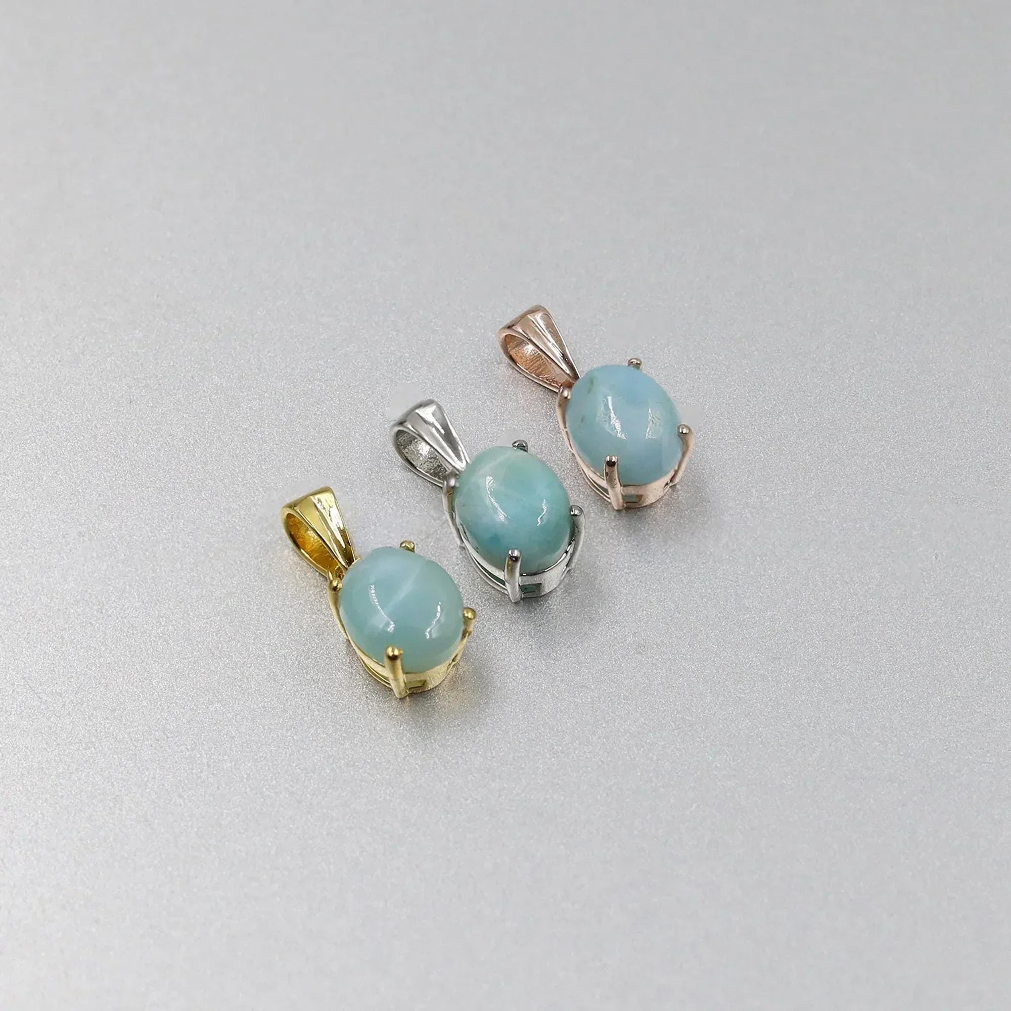 Handcrafted Larimar Pendant: Oval Cabochon, 925 Silver Necklace