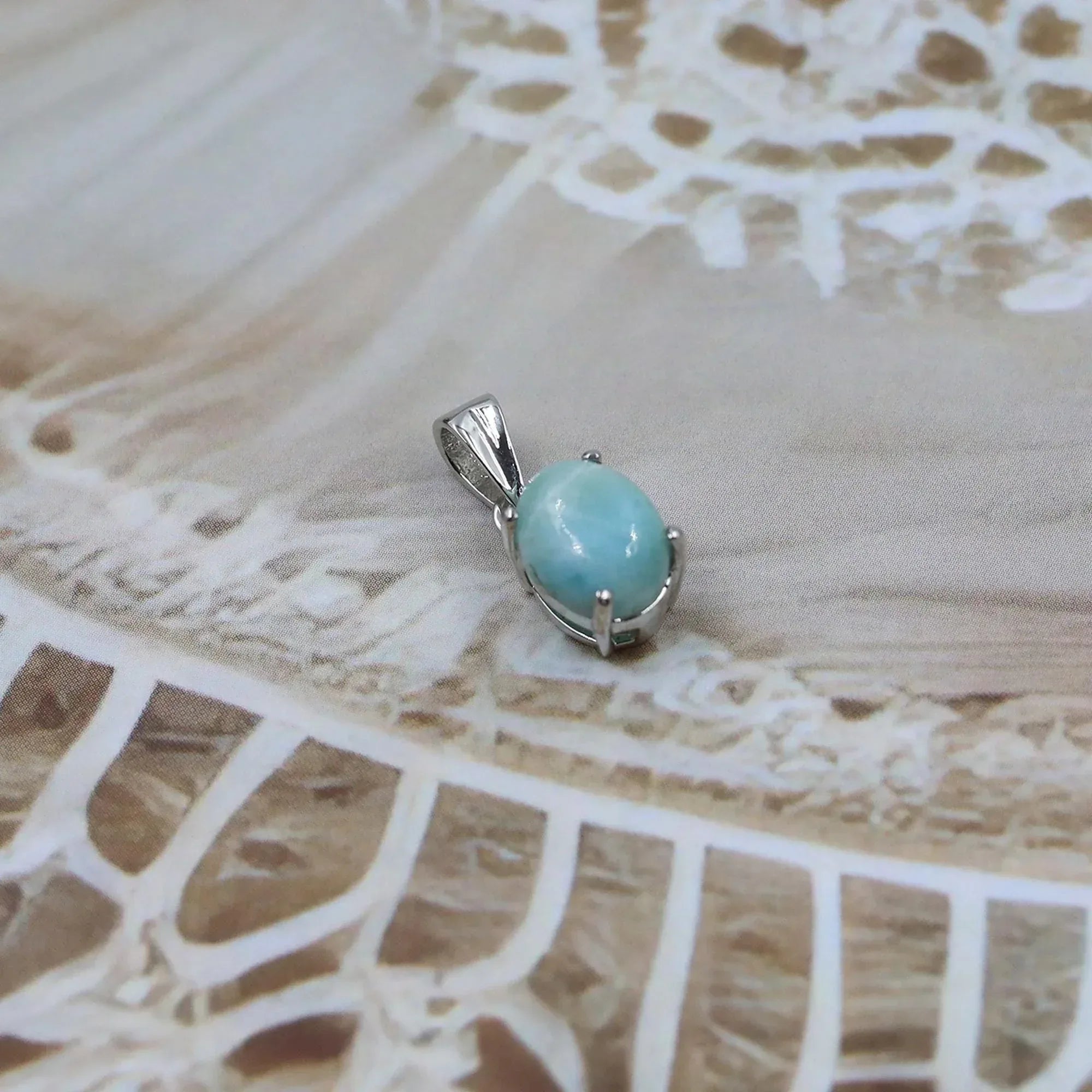 Handcrafted Larimar Pendant: Oval Cabochon, 925 Silver Necklace