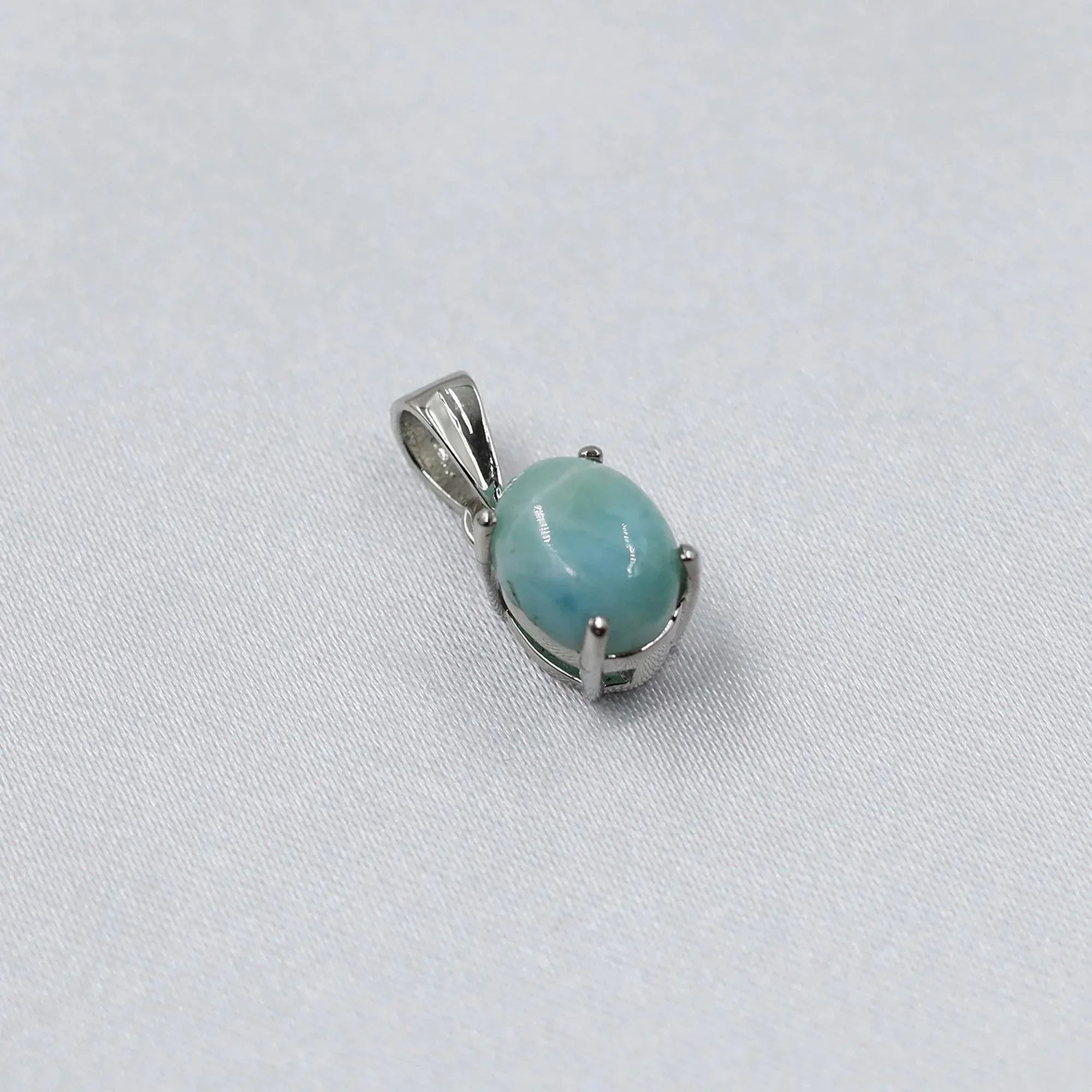 Handcrafted Larimar Pendant: Oval Cabochon, 925 Silver Necklace