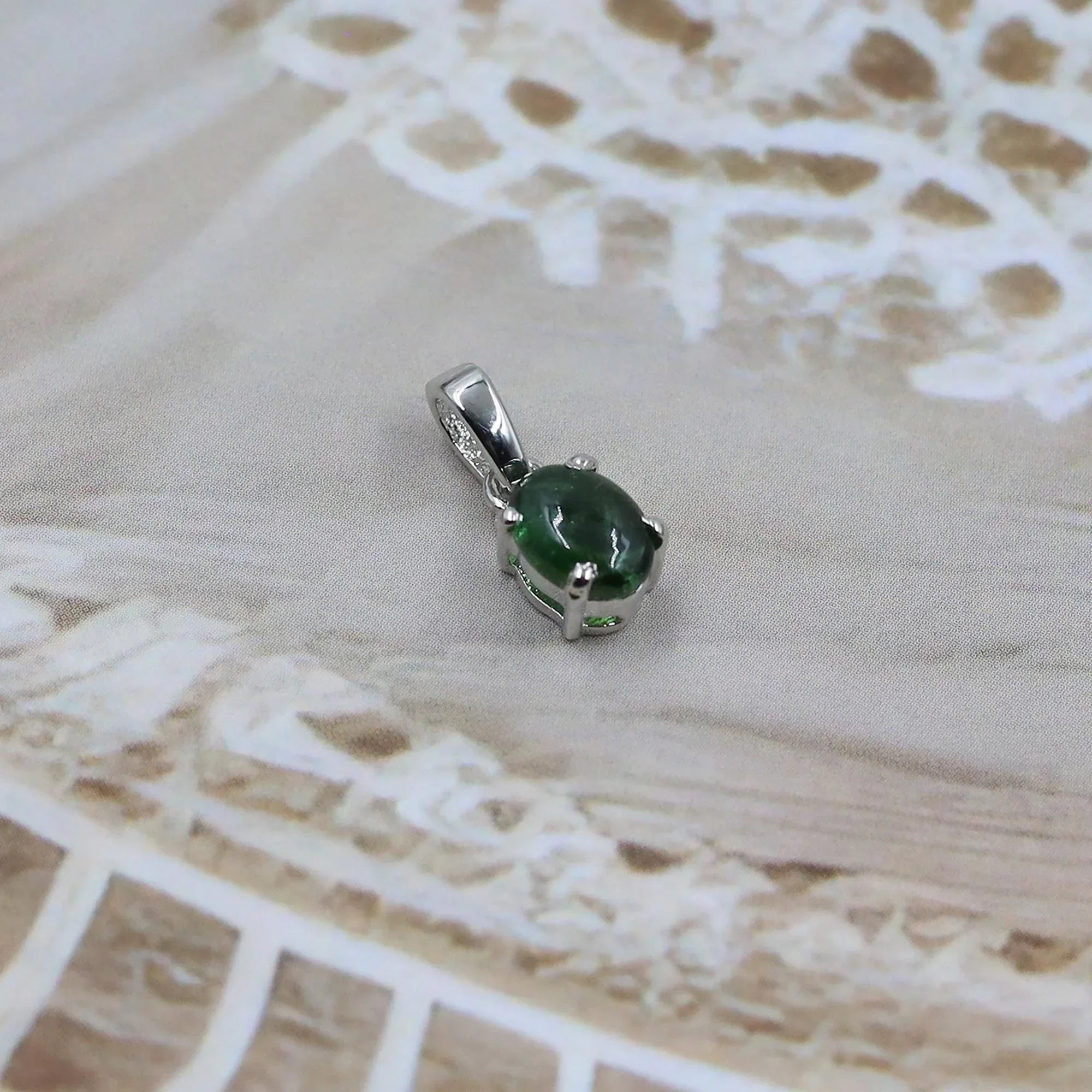 925 Silver Cabochon Tourmaline Pendant: Natural Gemstone Necklace
