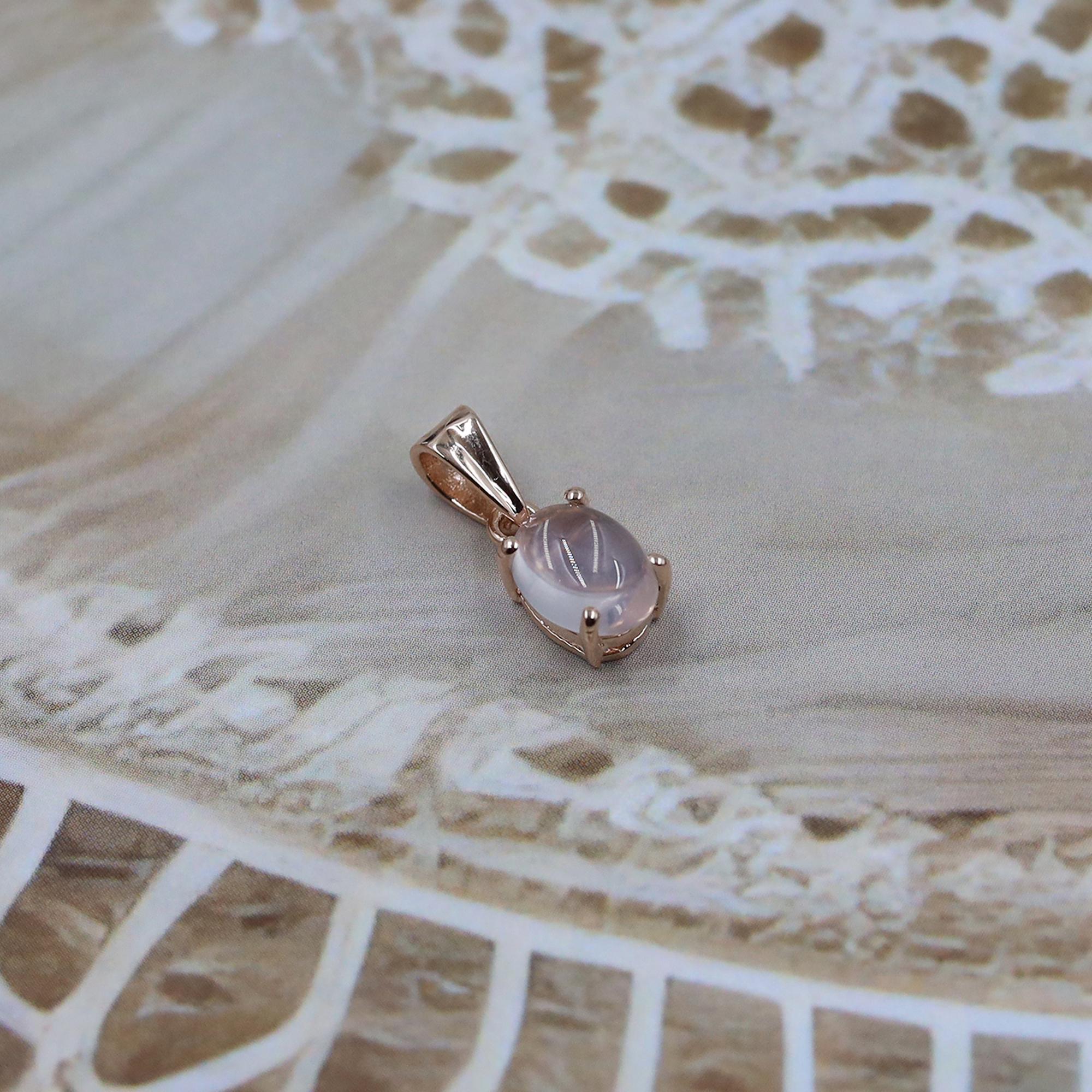 Rose Quartz Cabochon Pendant: 925 Sterling Silver, Vintage Bohemian Jewelry