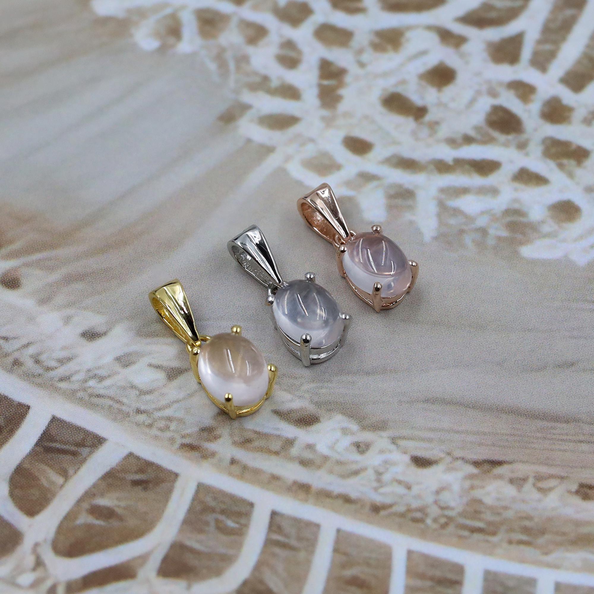 Rose Quartz Cabochon Pendant: 925 Sterling Silver, Vintage Bohemian Jewelry