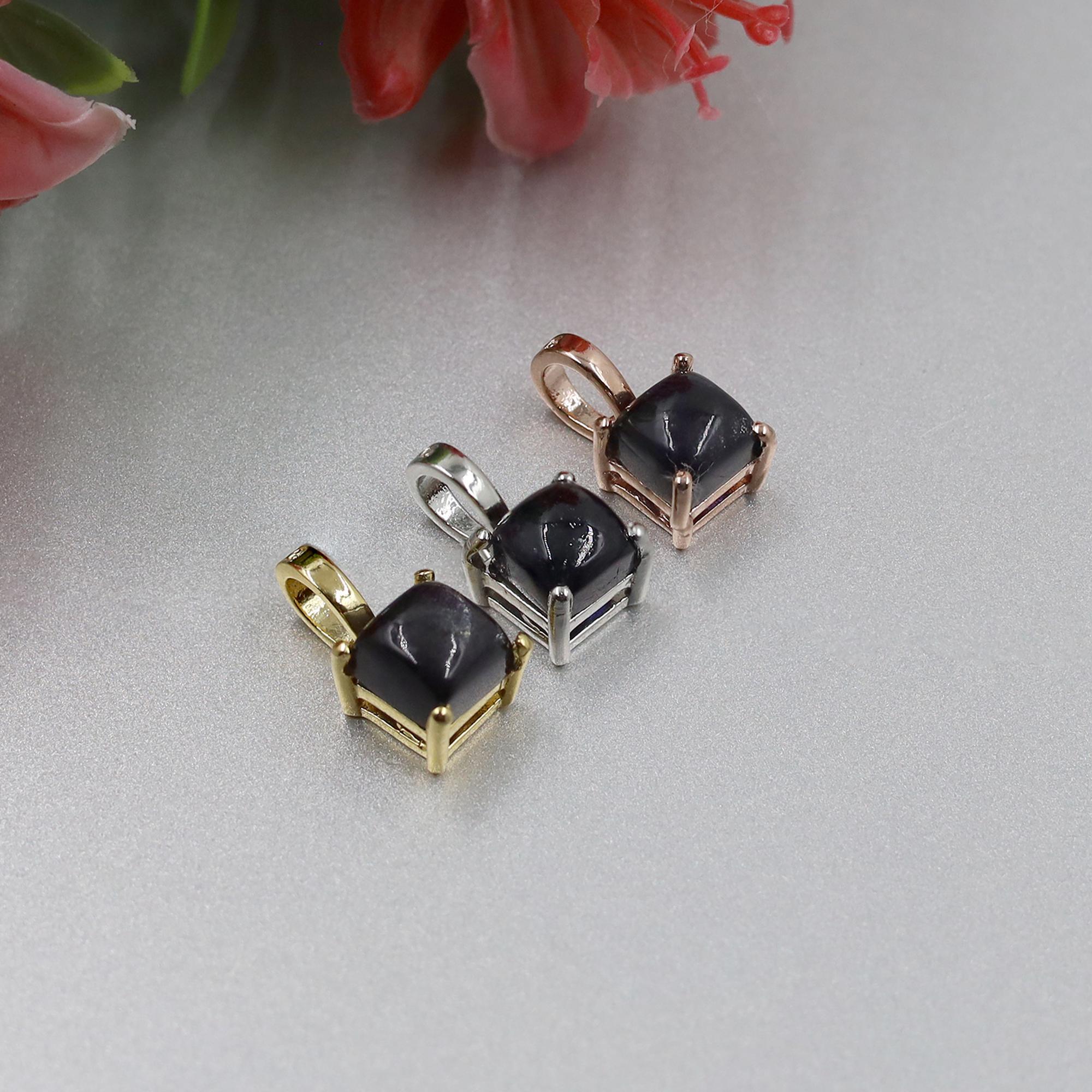 Natural Iolite Cabochon Pendant: Boho 925 Sterling Silver Jewelry