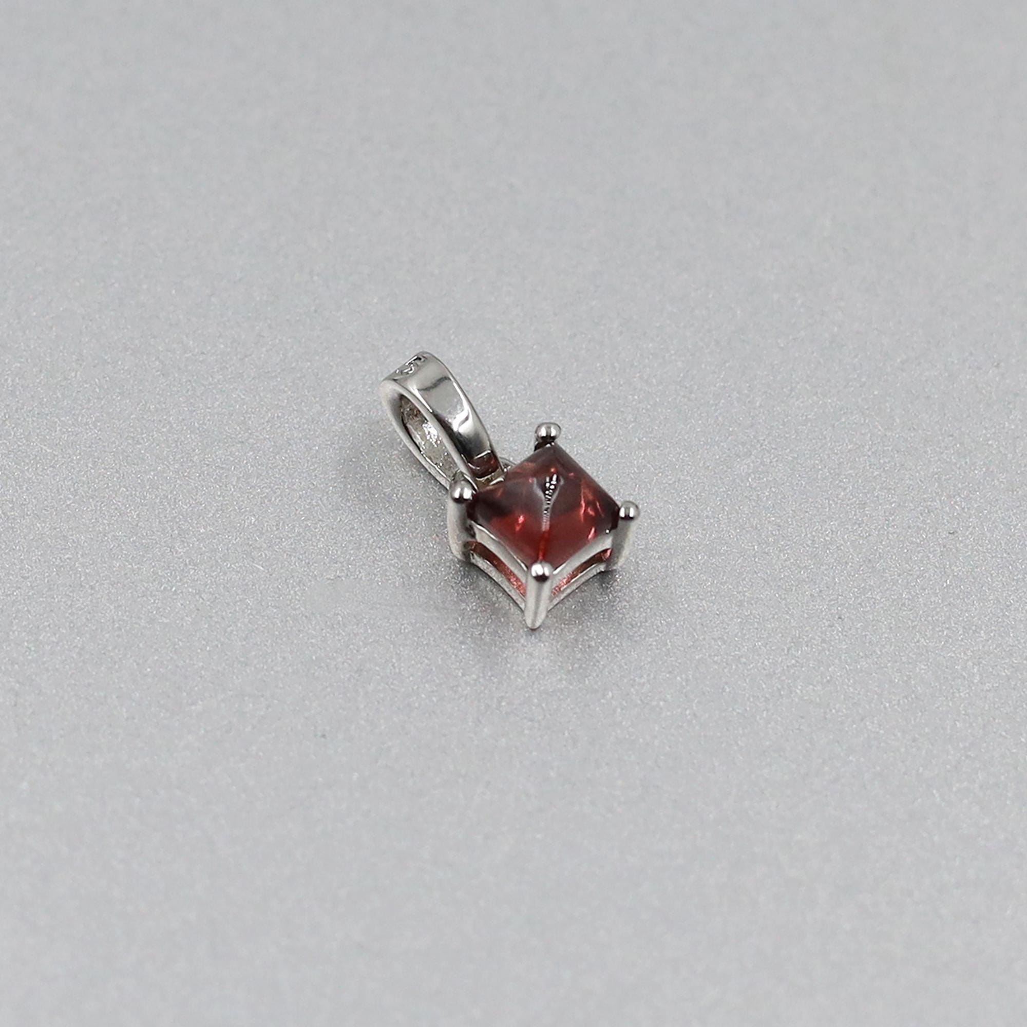 Natural Garnet Square Pendant: Vintage 925 Silver January Birthstone Necklace