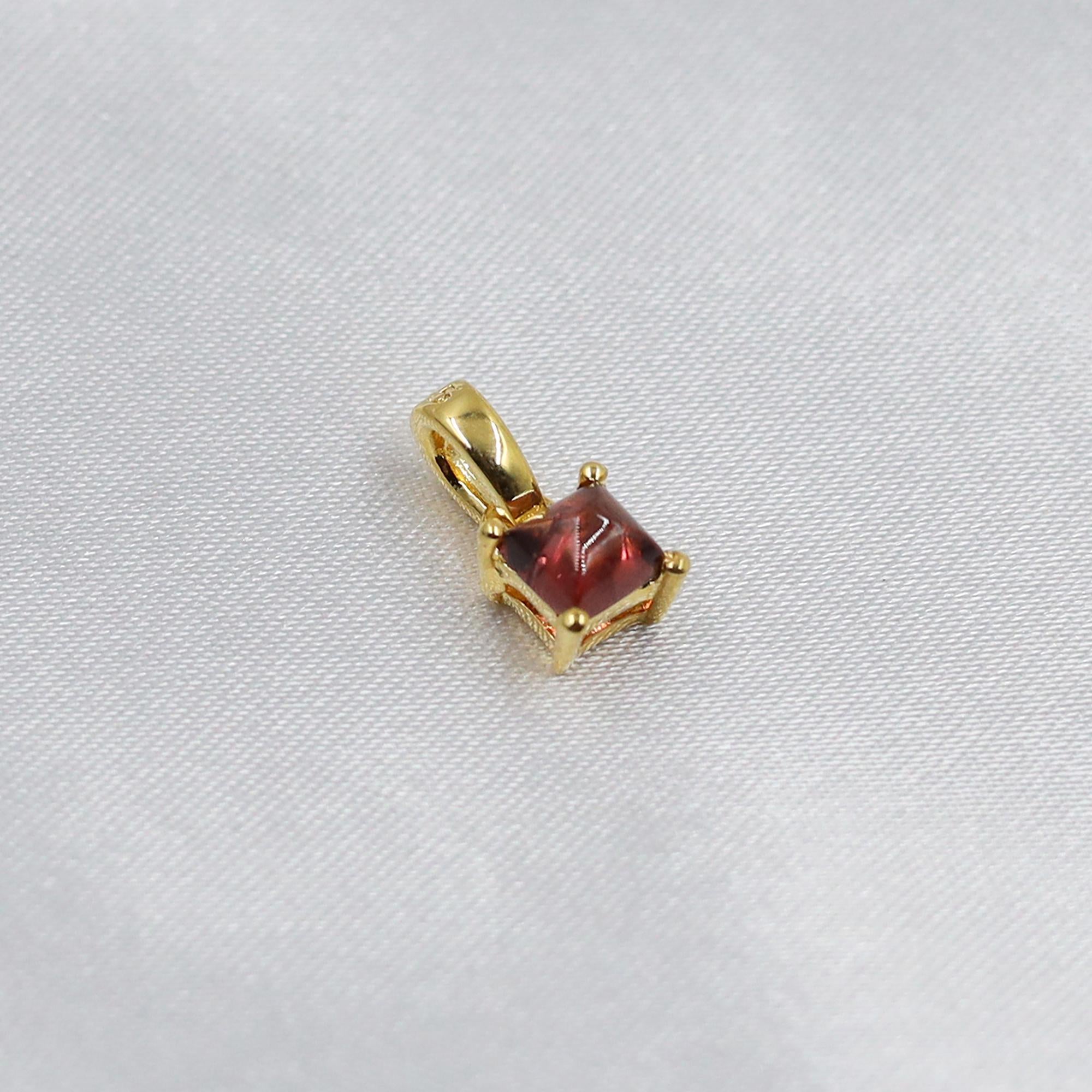 Natural Garnet Square Pendant: Vintage 925 Silver January Birthstone Necklace